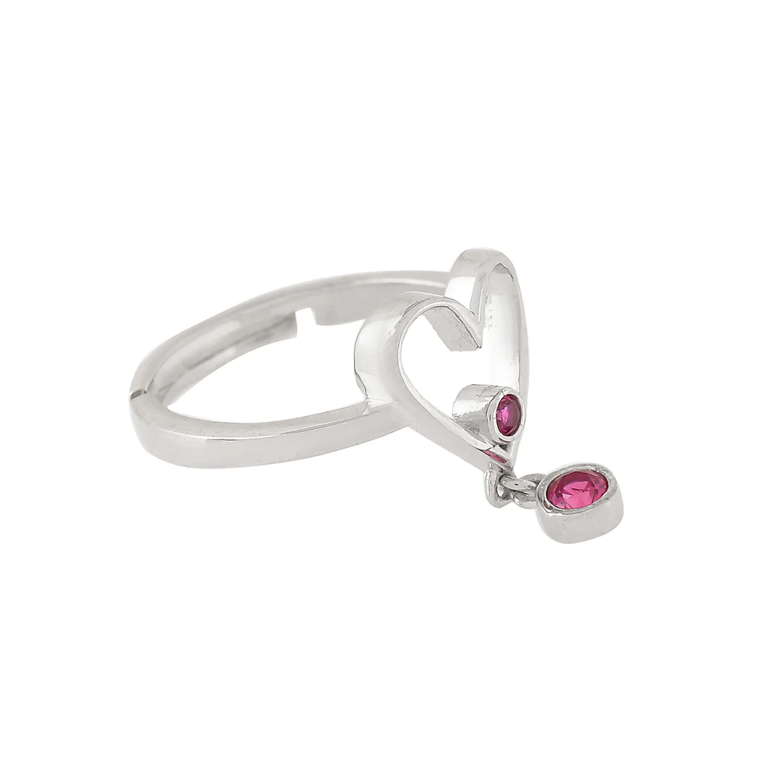 Sterling Silver Pink CZ Heart Drop Ring - Image 4
