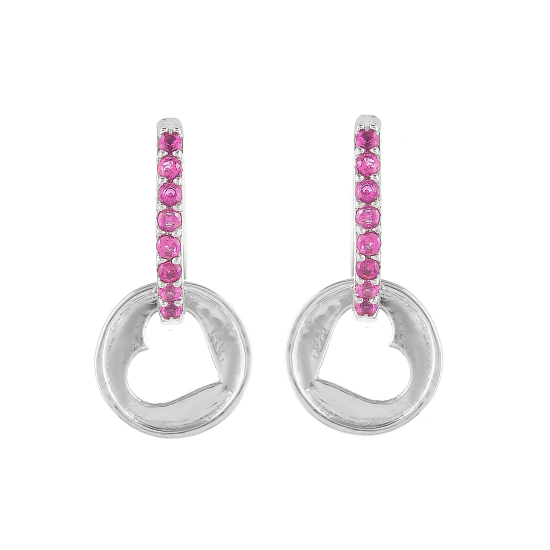 Sterling Silver Pink CZ Heart Silver Earrings - Image 3