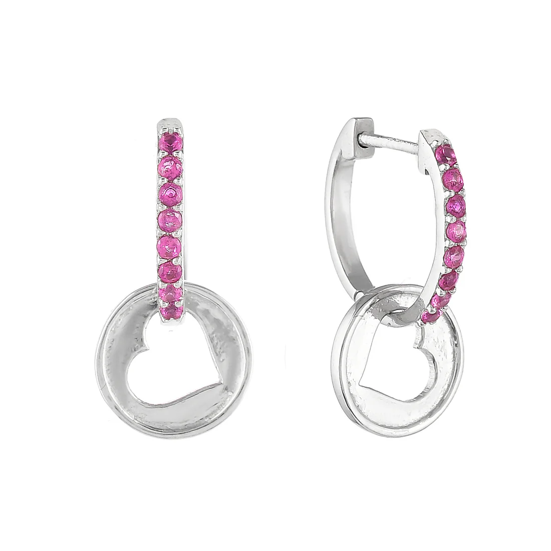 Sterling Silver Pink CZ Heart Silver Earrings - Image 4