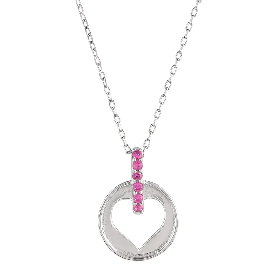 Pink CZ Heart Silver Pendant - Image 4