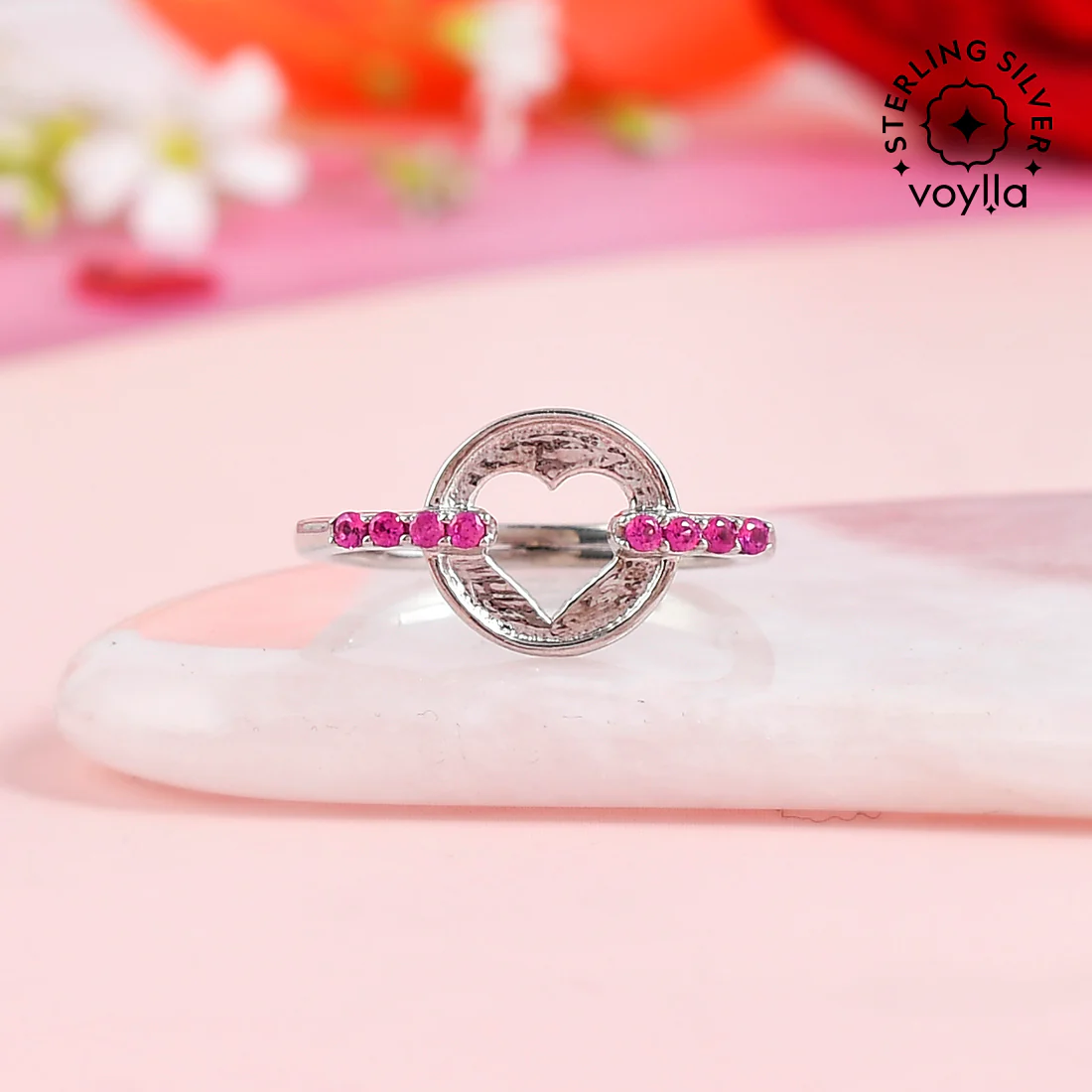 Sterling Silver Pink CZ Heart Silver Ring
