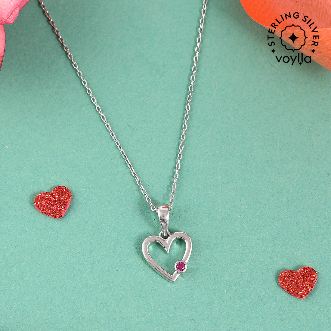 Sterling Silver Pink Zircon Studded Heart Pendant