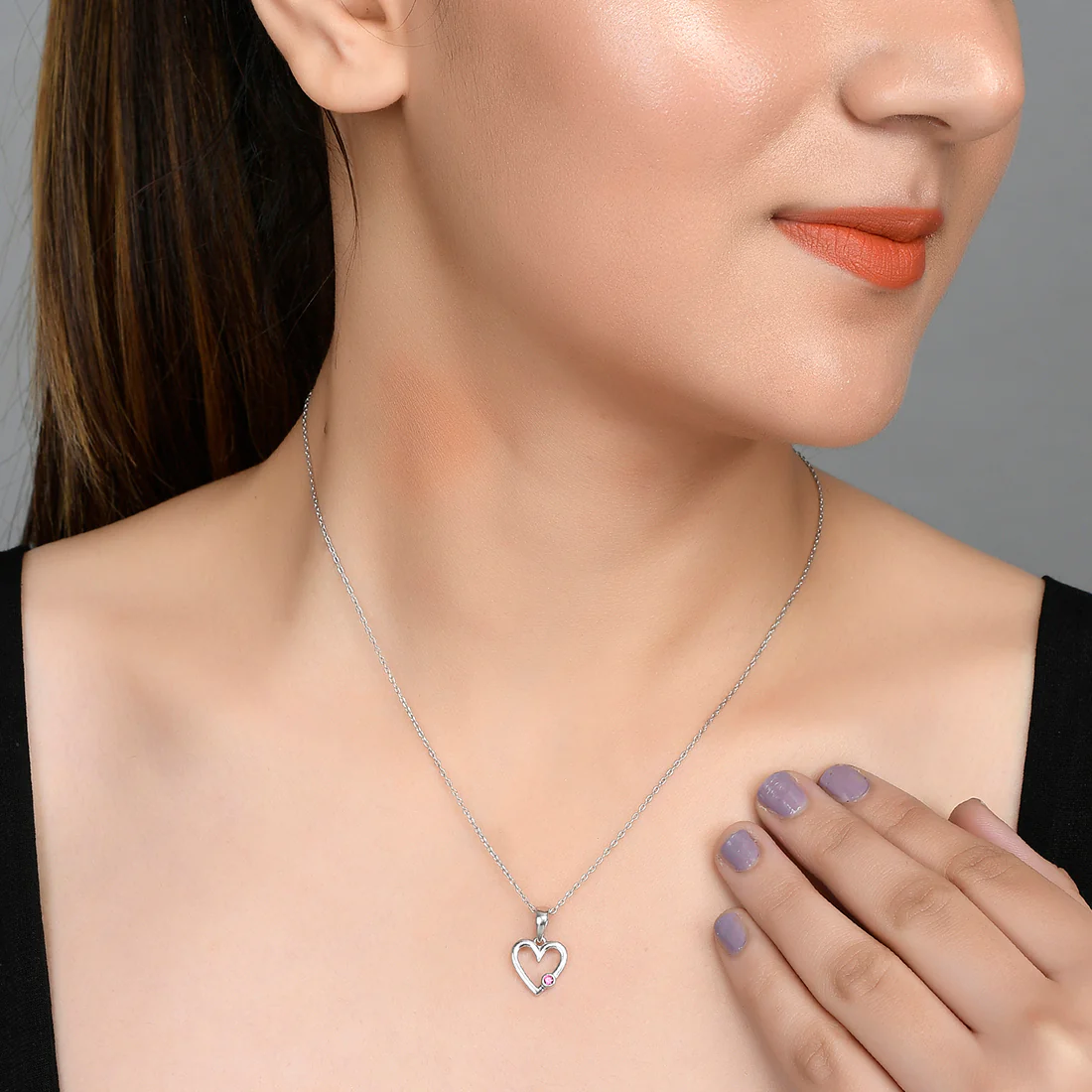 Sterling Silver Pink Zircon Studded Heart Pendant - Image 2