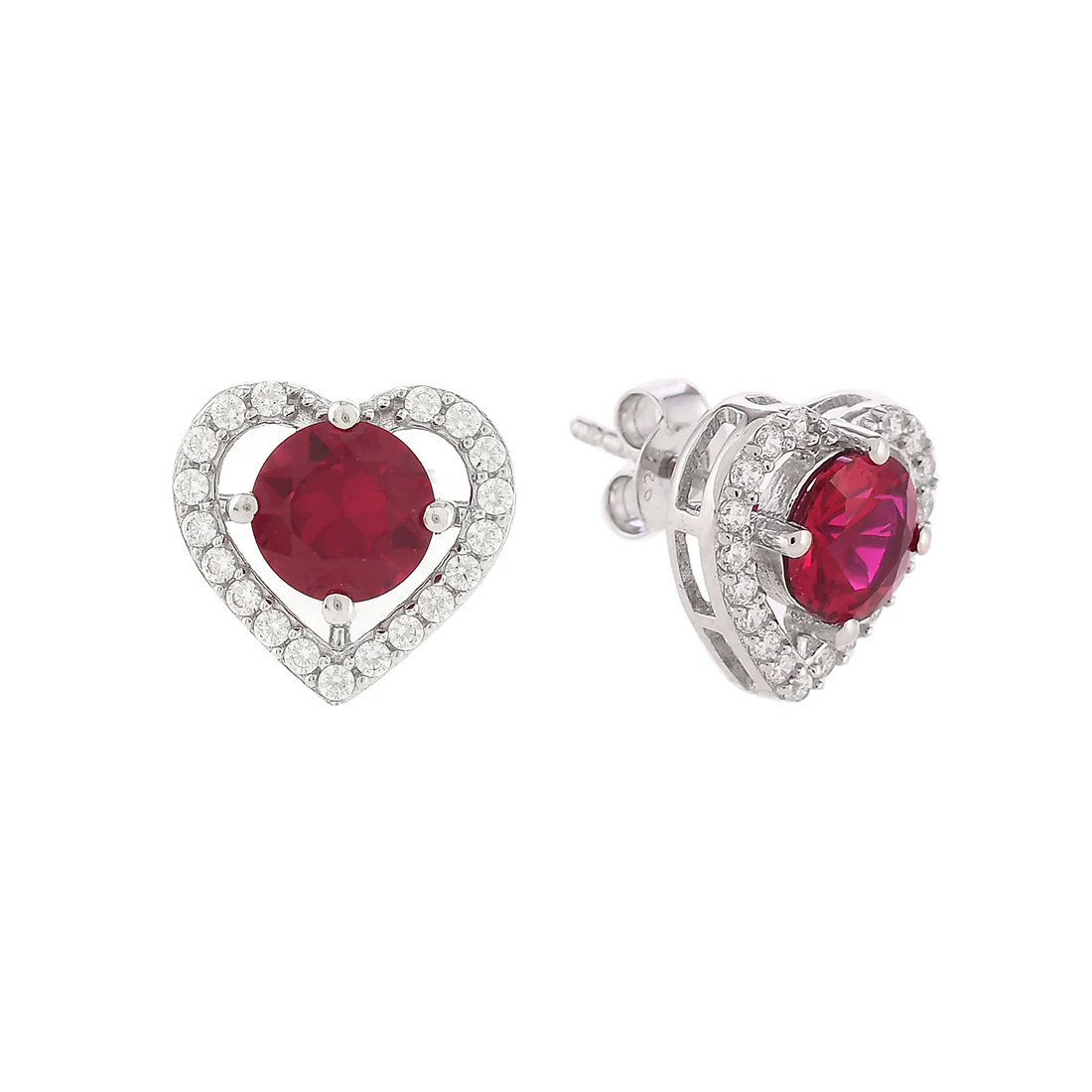 Sterling Silver Red and Silver CZ Heart Earrings - Image 4