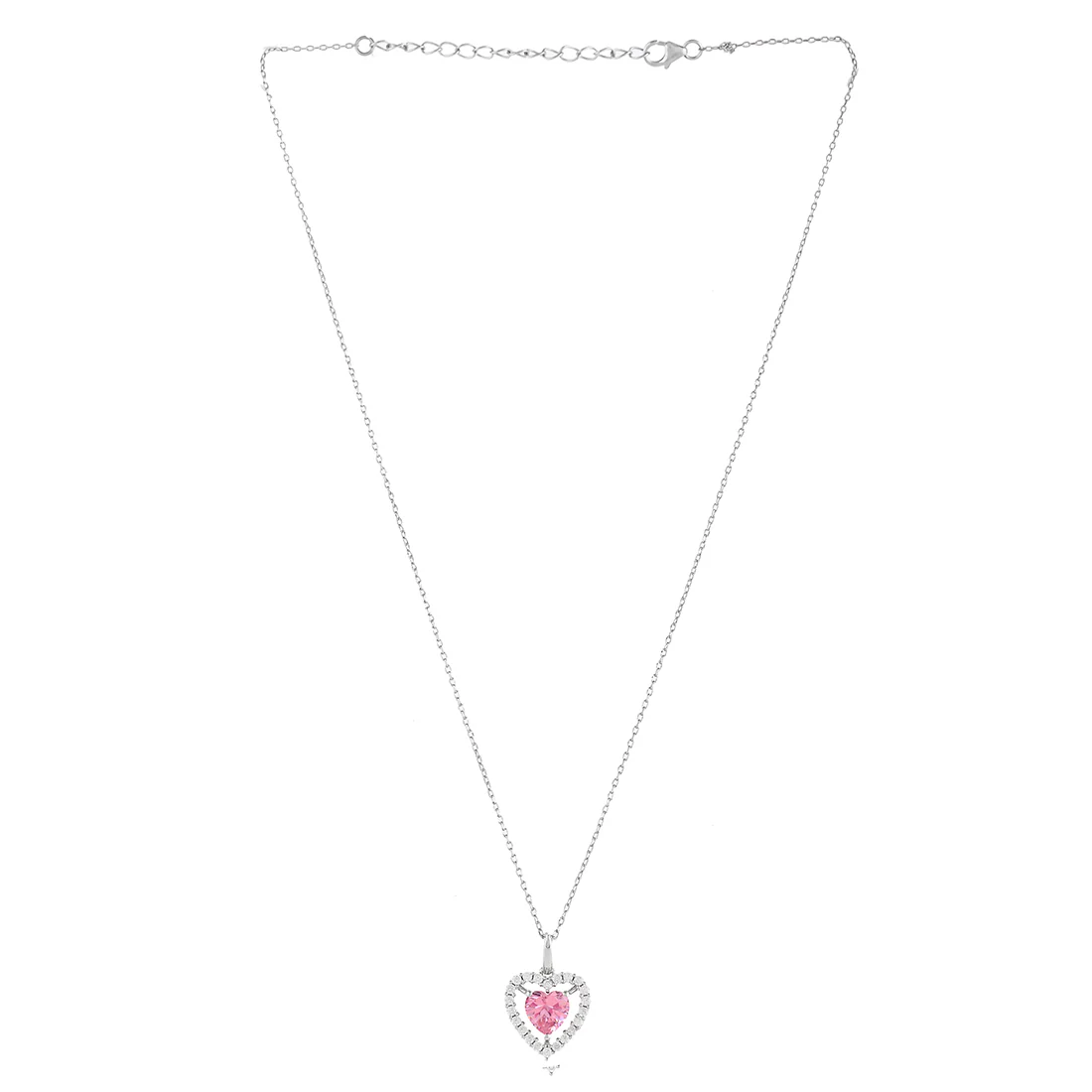 Sterling Silver Pink CZ Heart Pendant - Image 3
