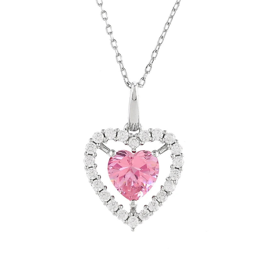 Sterling Silver Pink CZ Heart Pendant - Image 4