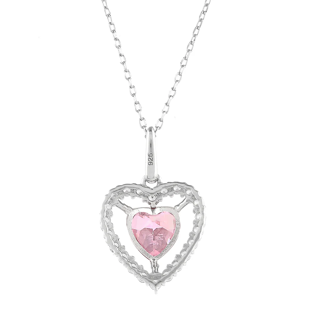 Sterling Silver Pink CZ Heart Pendant - Image 5