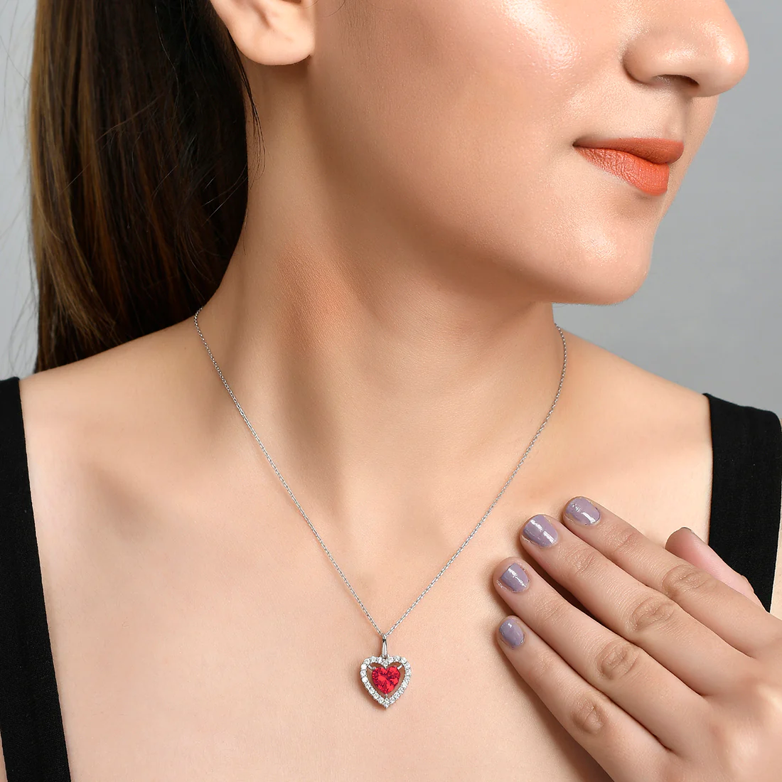 Sterling Silver Red Heart Shaped Pendant - Image 2