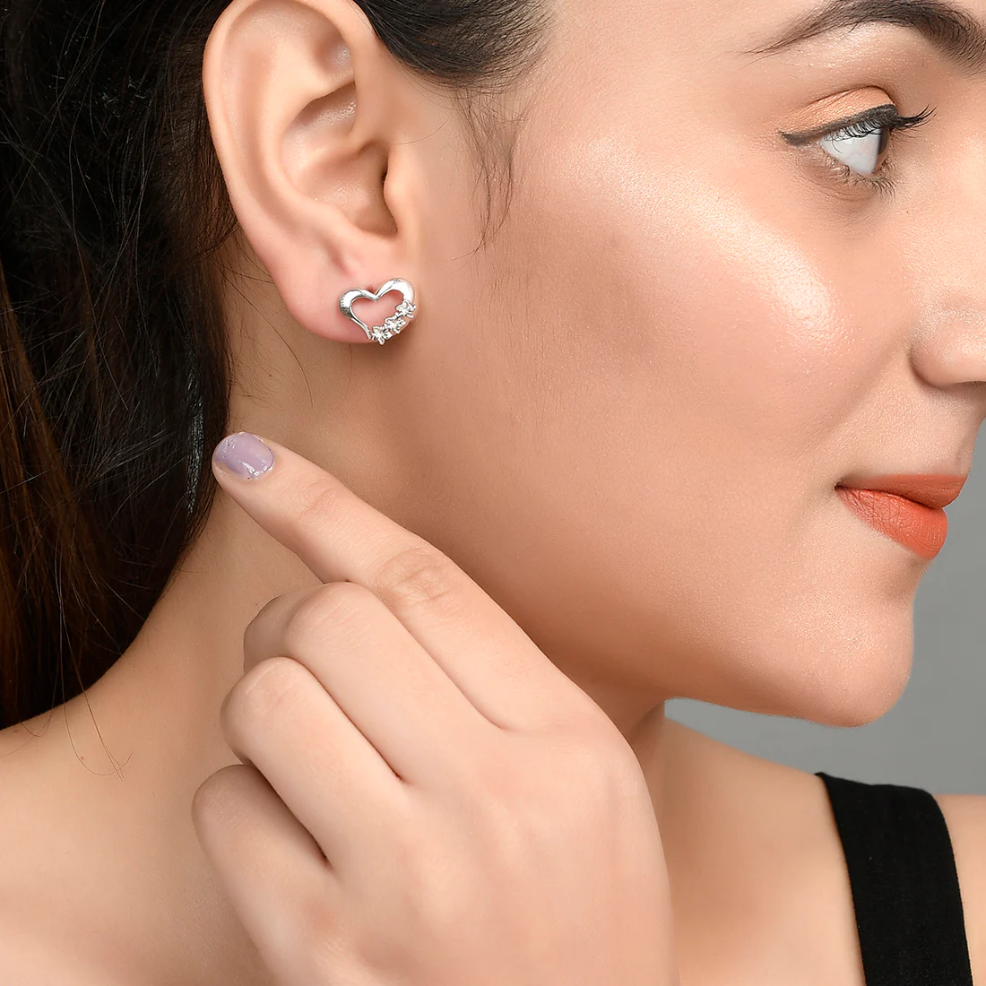 Sterling Silver Star Studded Heart Earrings - Image 2