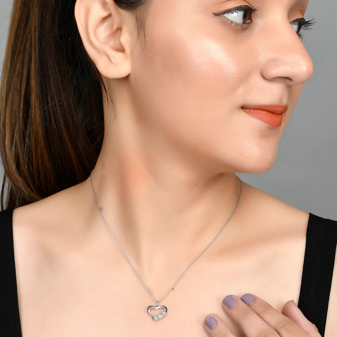 Sterling Silver Star Studded Heart Pendant - Image 2