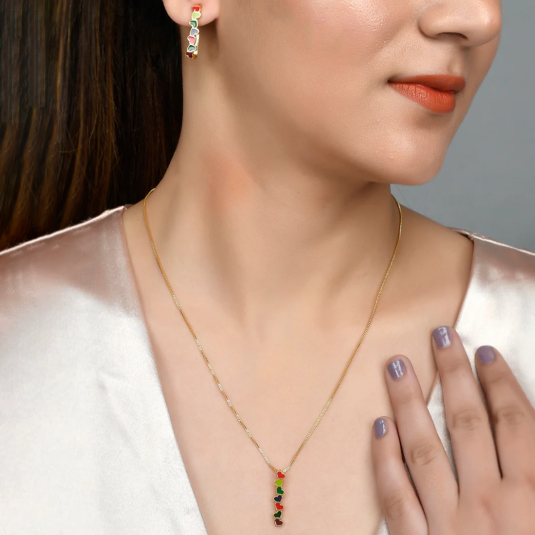 Tiny Coloured Hearts Pendant Set - Image 2