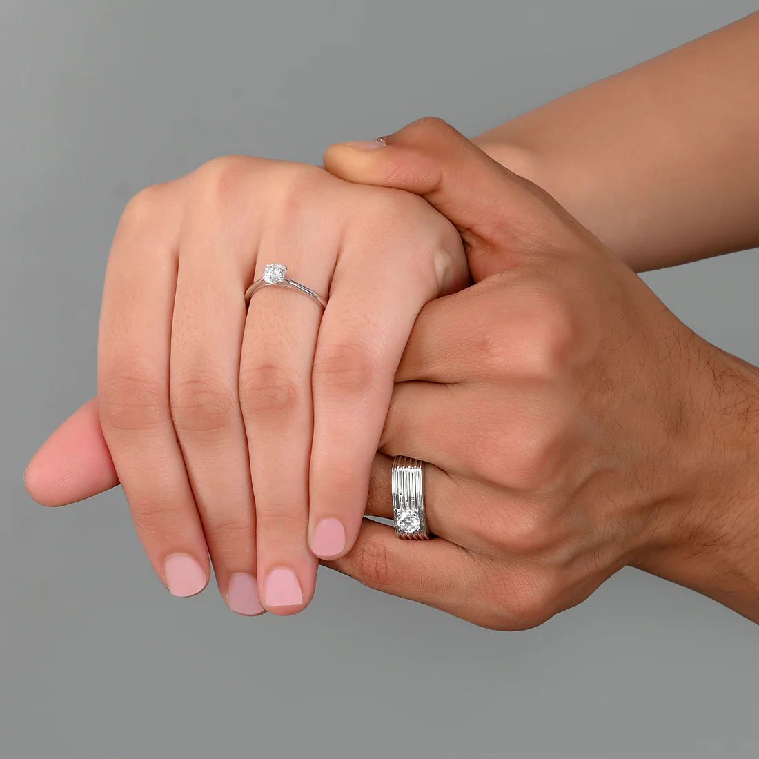Sterling Silver Zircon Adorned Couple Rings - Image 2