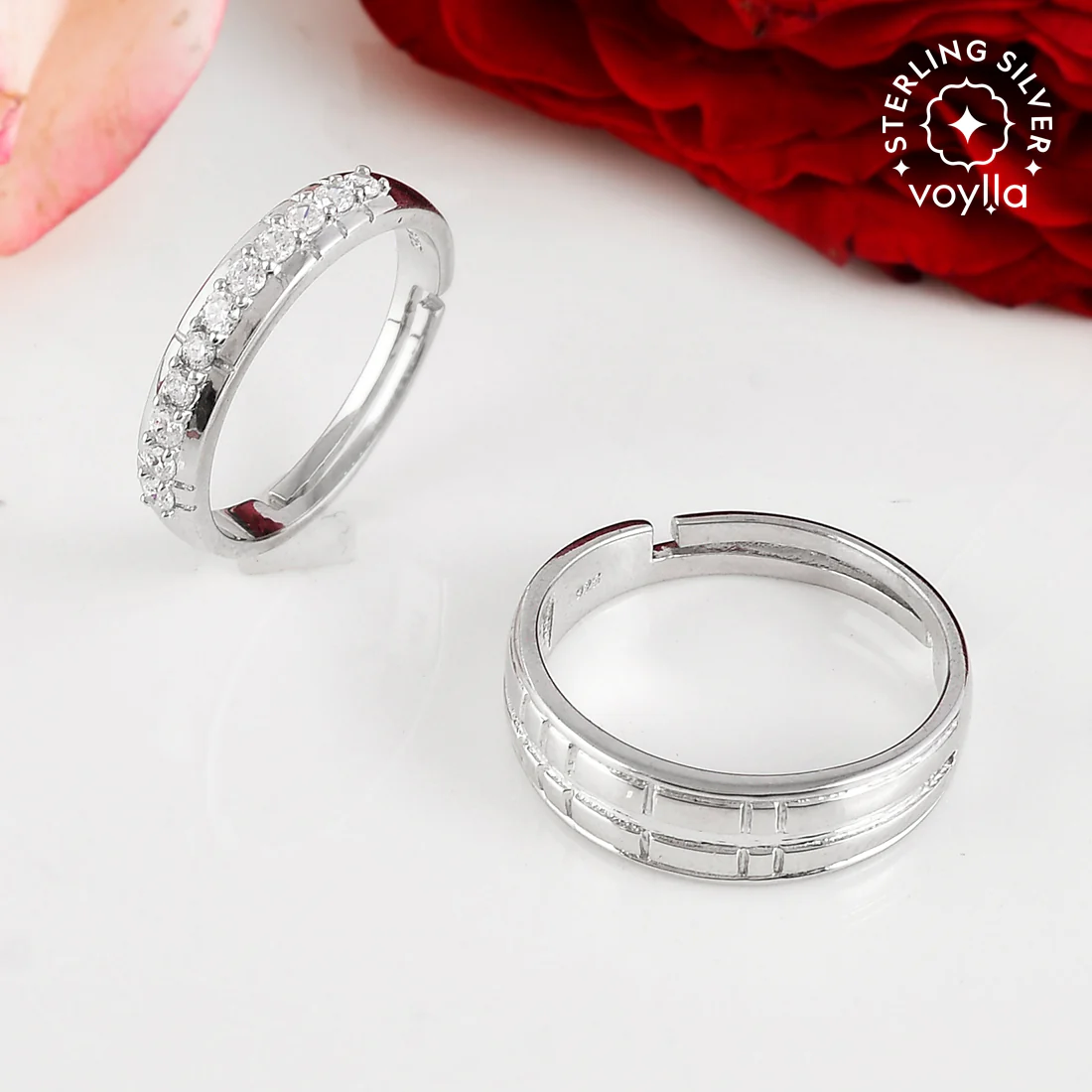 Zirconia Sterling Silver Couple Rings for Cute Moments | Voylla