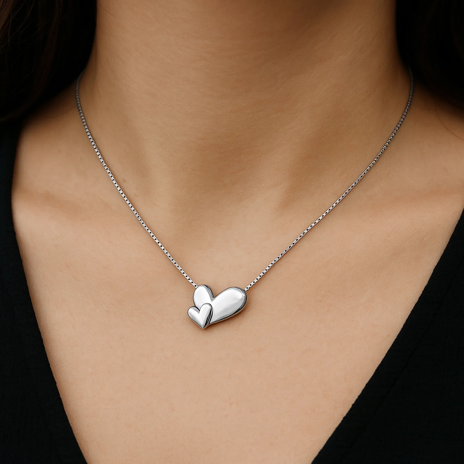 Endless Love Dual Heart Sterling Silver Pendant Necklace - Image 2