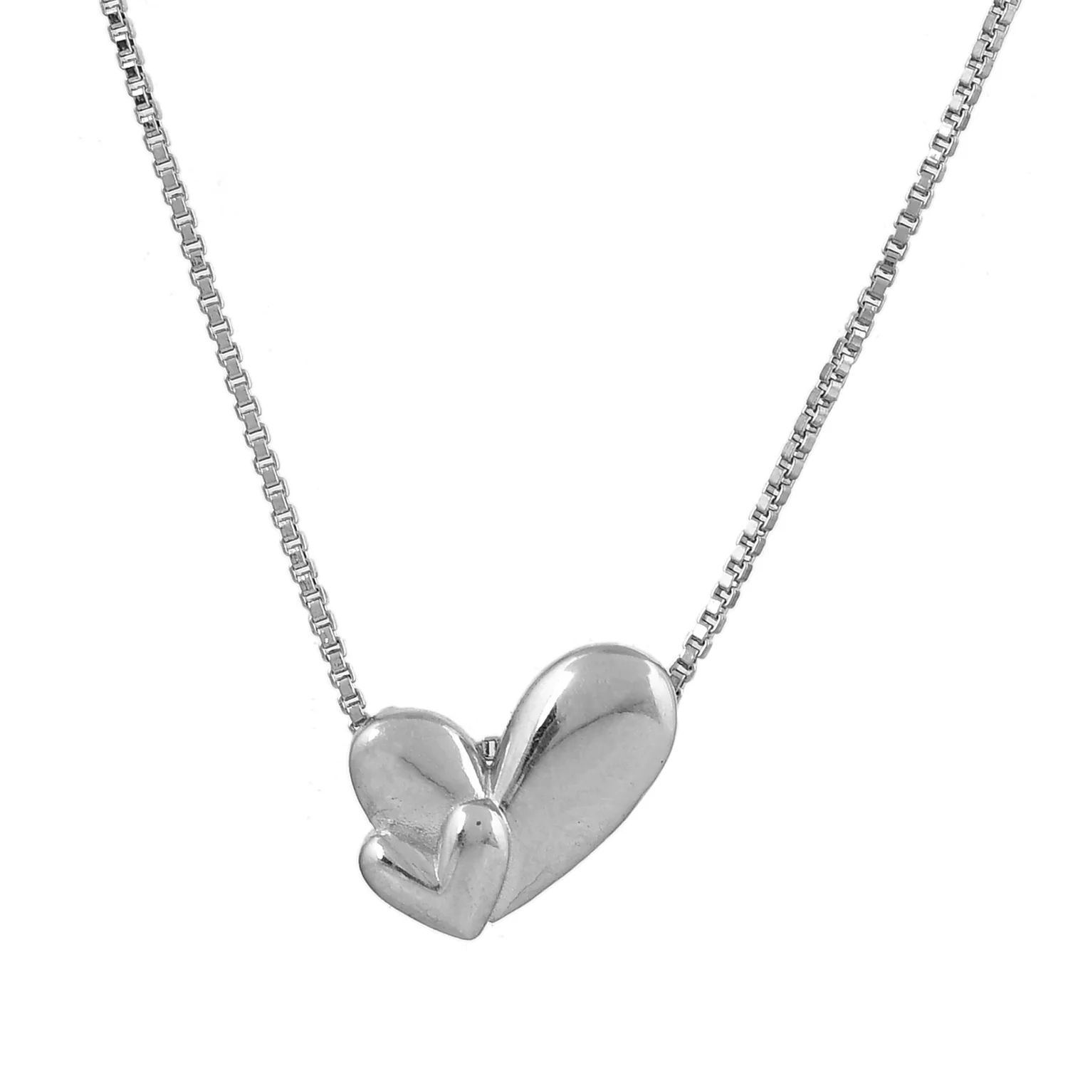 Endless Love Dual Heart Sterling Silver Pendant Necklace - Image 3