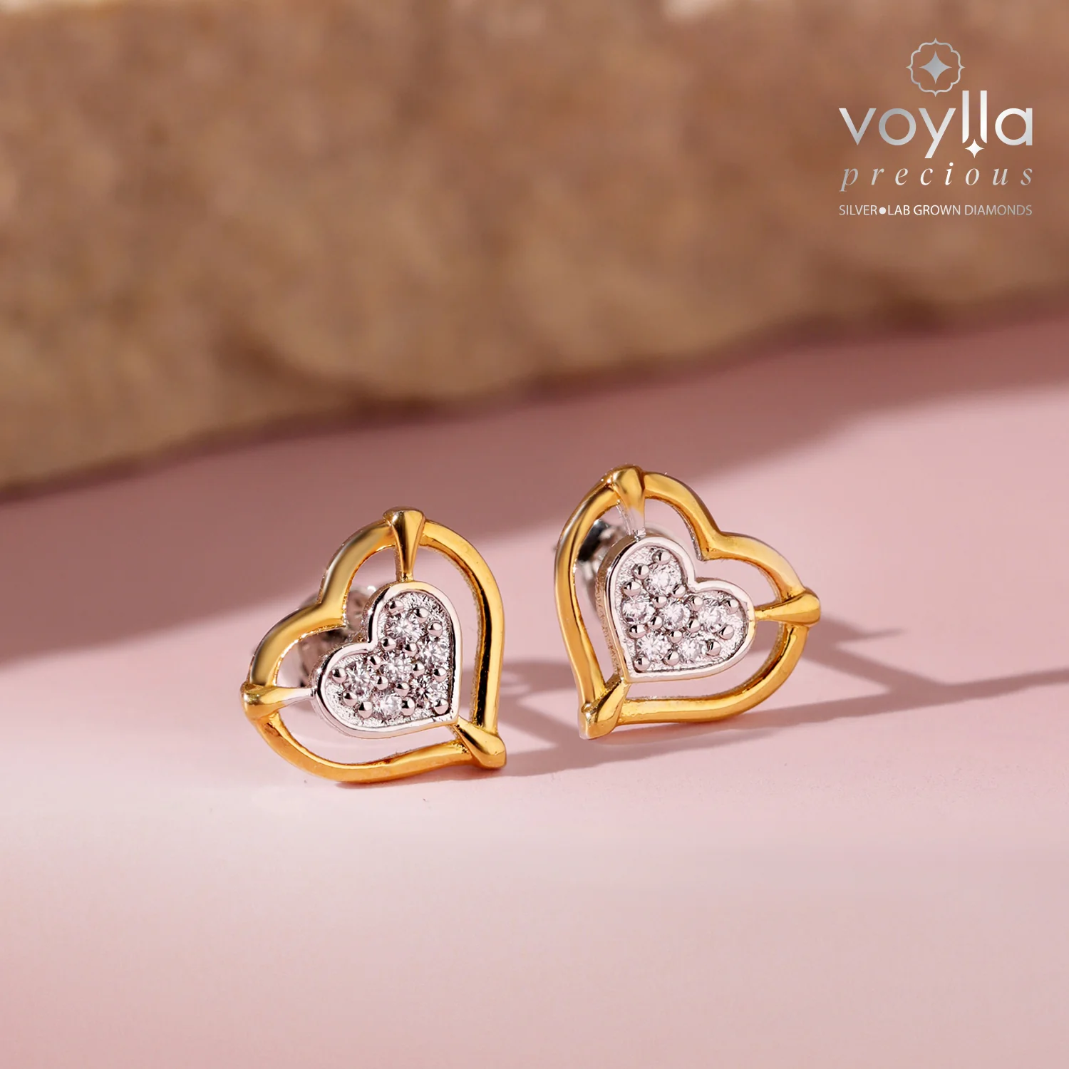 Valentines Day Forever Heart Dual Tone Stud Earrings