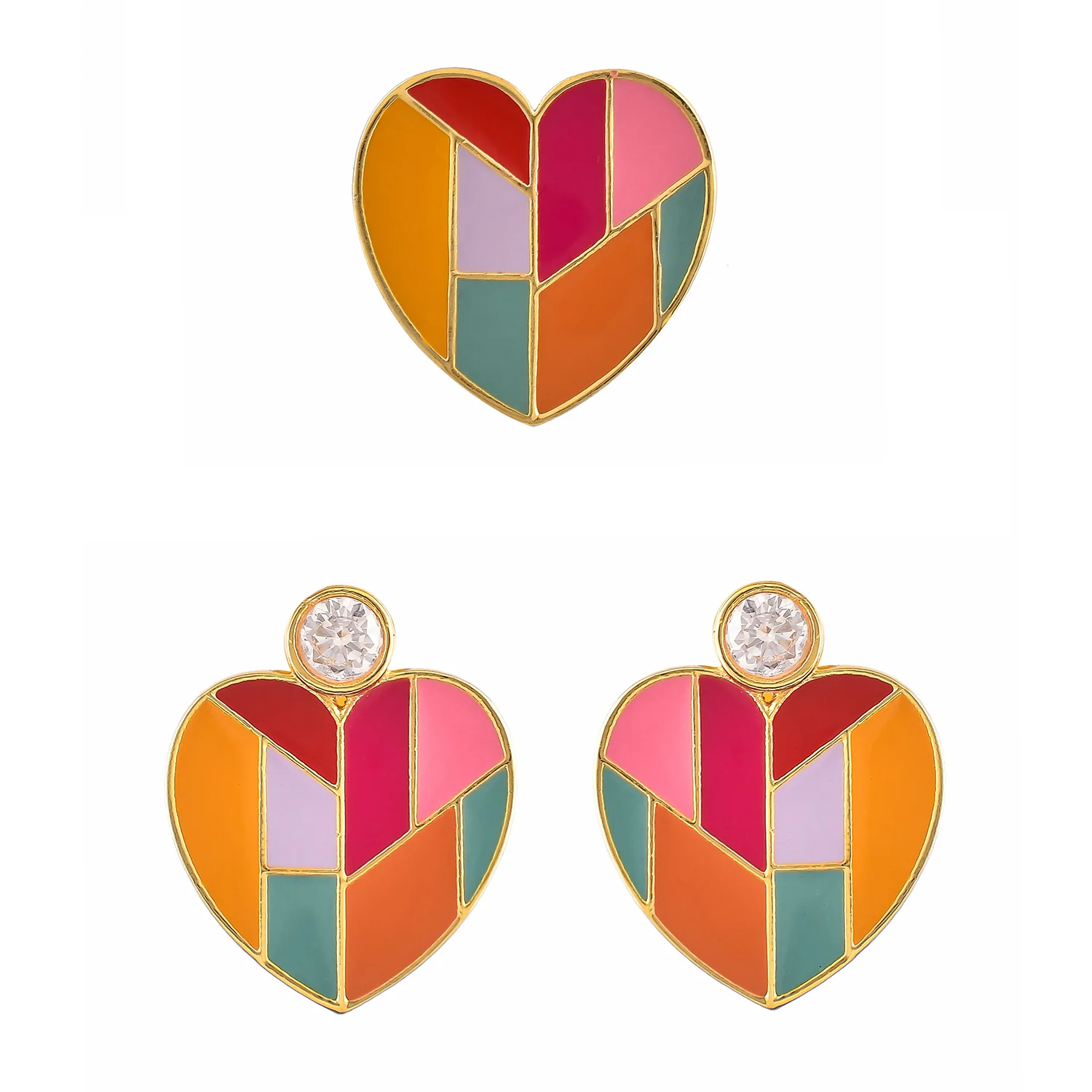 Mosaic Heart Earrings And Ring Combo - Image 4