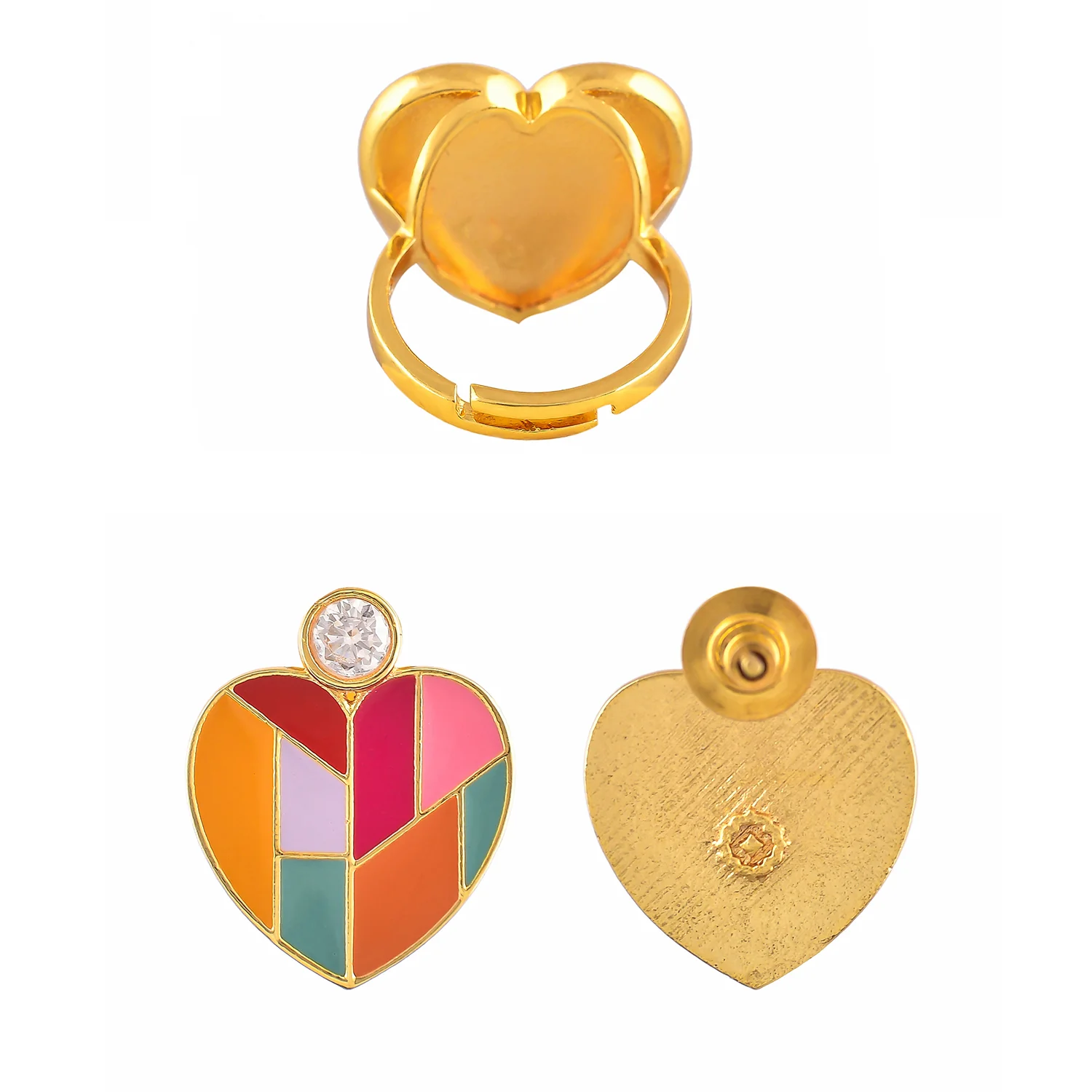 Mosaic Heart Earrings And Ring Combo - Image 5