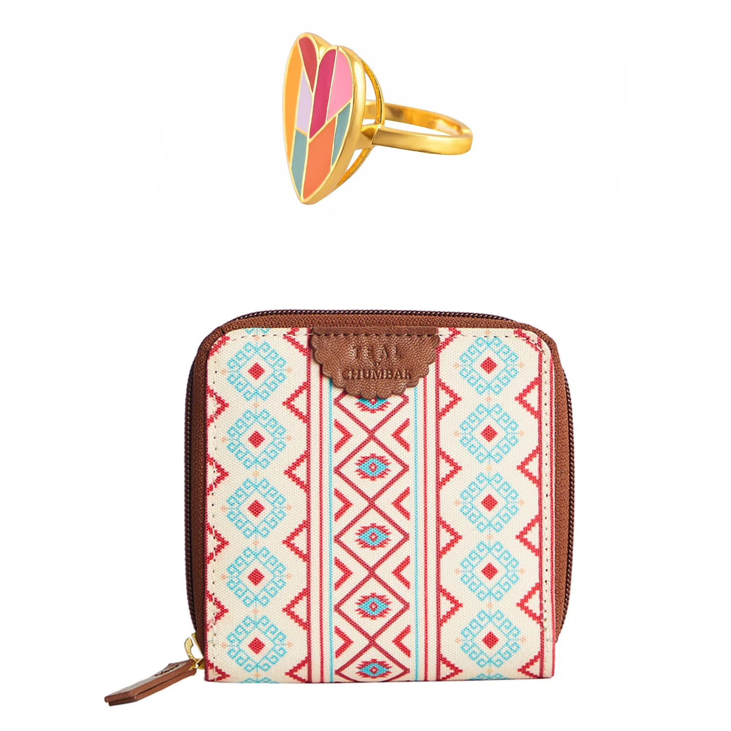 Mosaic Heart Ring With Aztec Mini Wallet Combo - Image 4