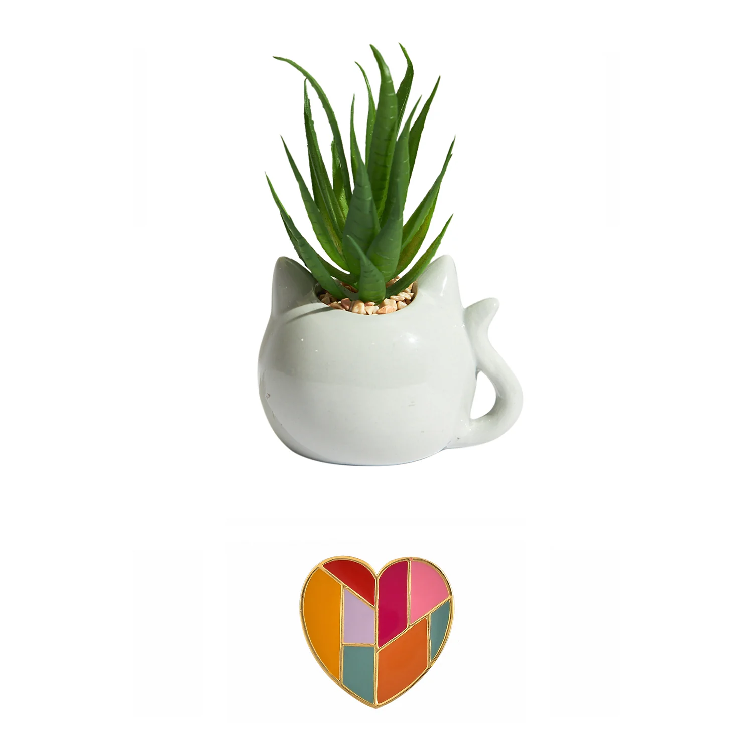 Mosaic Heart Ring With Blushing Cat Planter Combo - Image 5