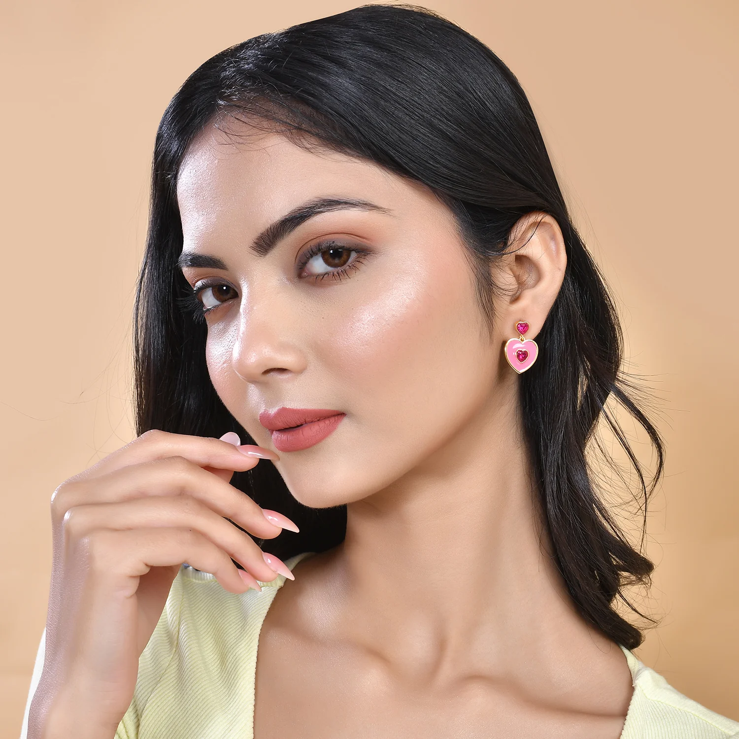 Valentine's Day Pink Heart Drop Earrings - Image 2