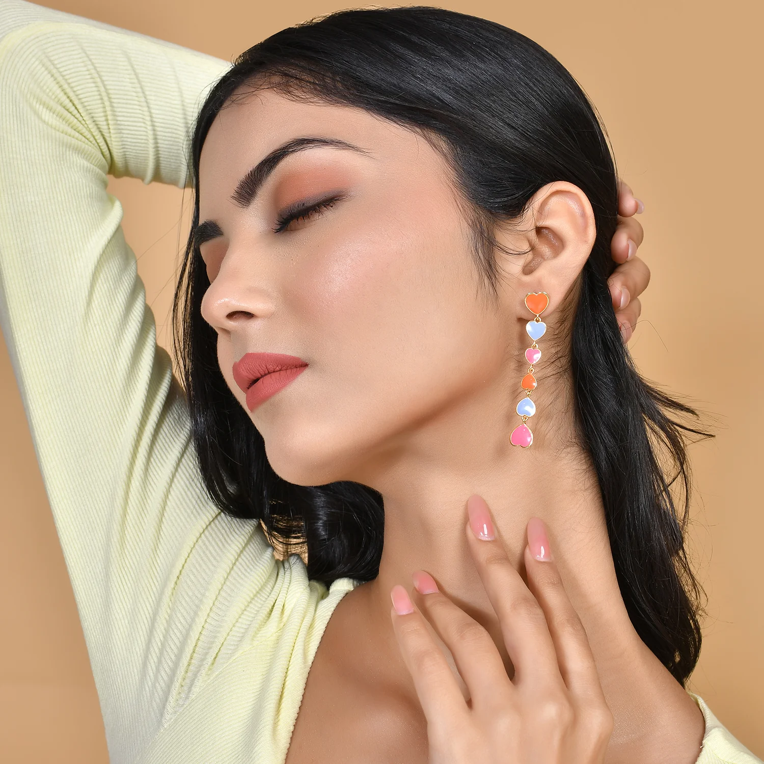Shades Of Love Long Earrings And Sleek Red Strap Watch Combo - Image 2