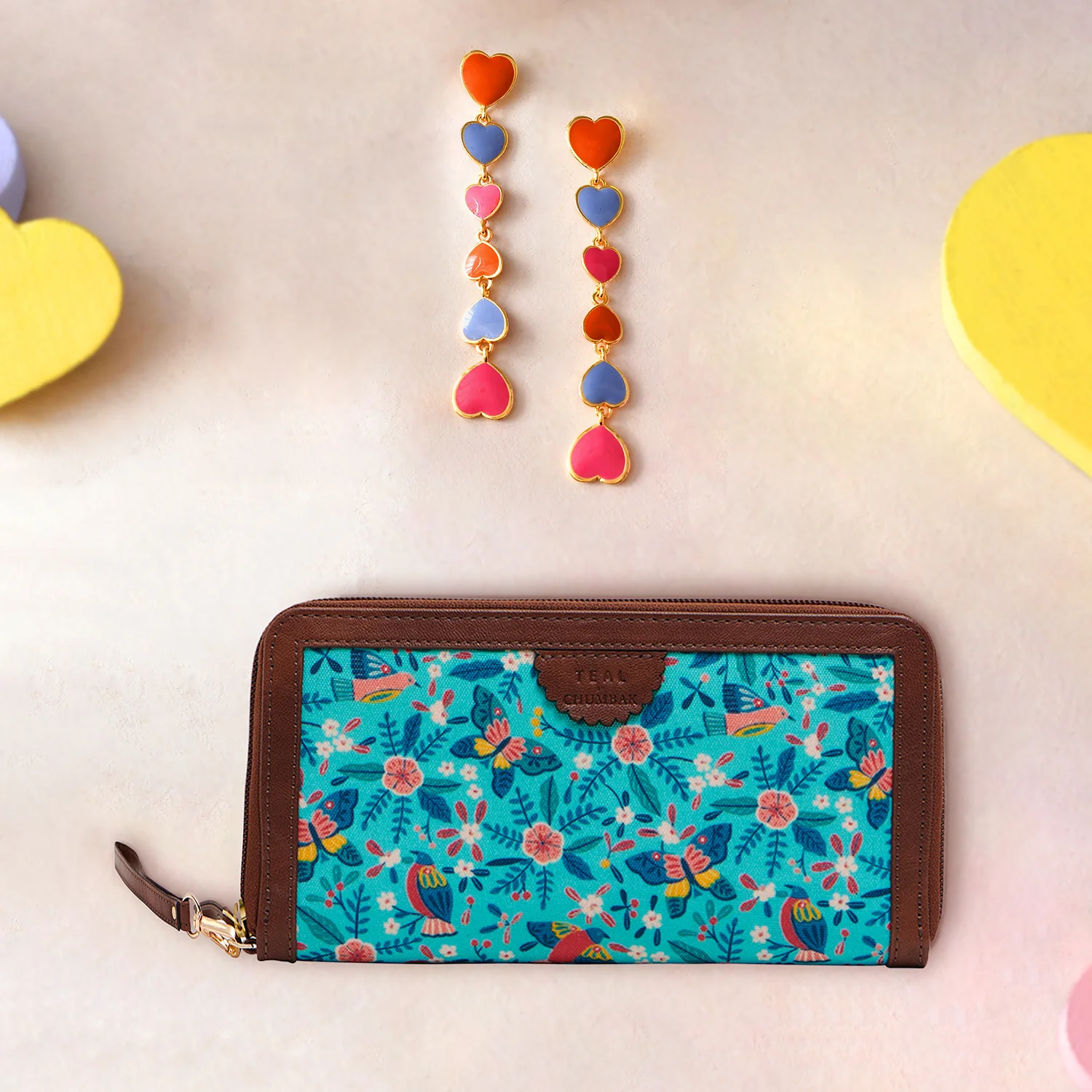 Shades Of Love Long Earrings With Paradise Long Wallet Combo