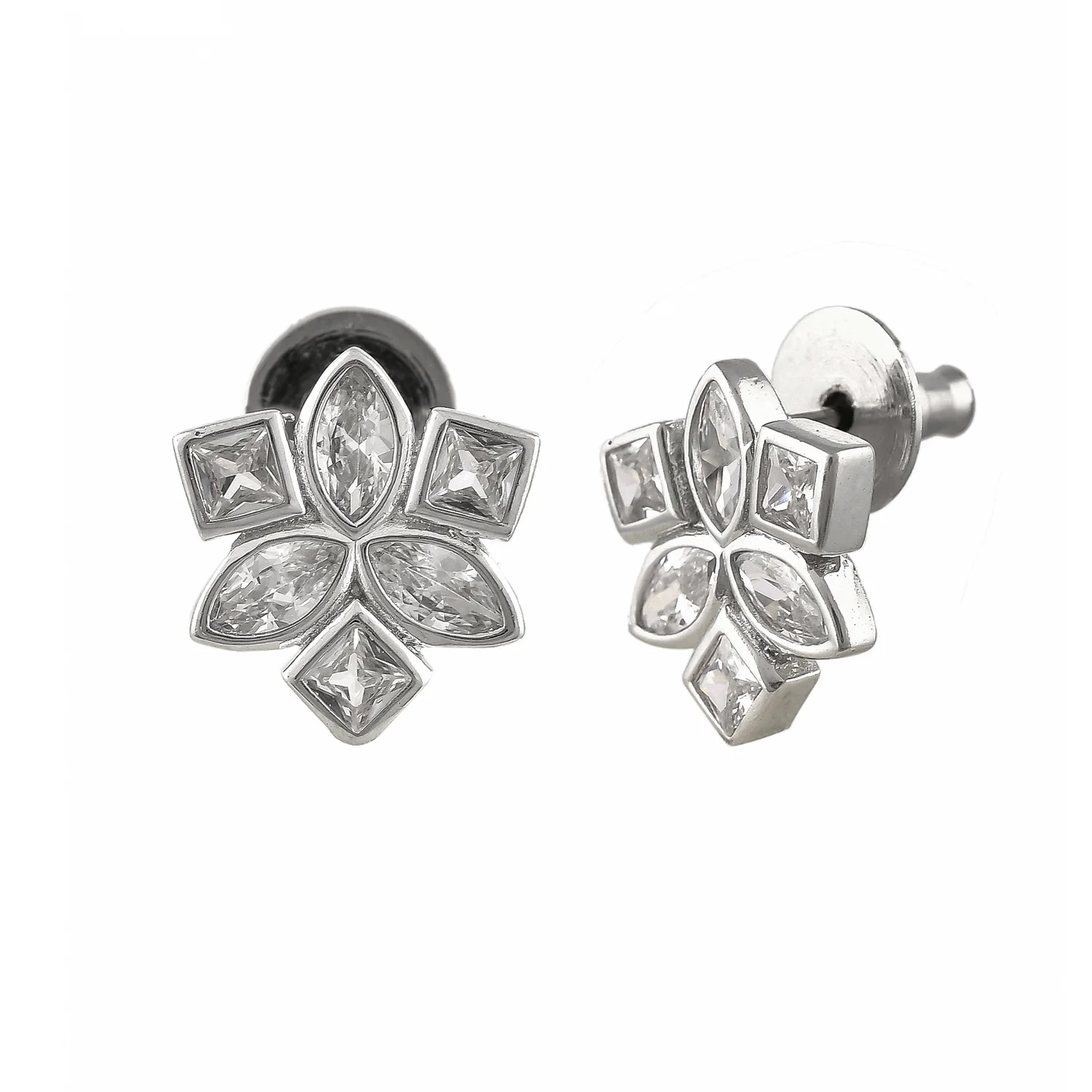 Valentine's Day Sterling Silver Cluster Cz Floral Stud - Image 4