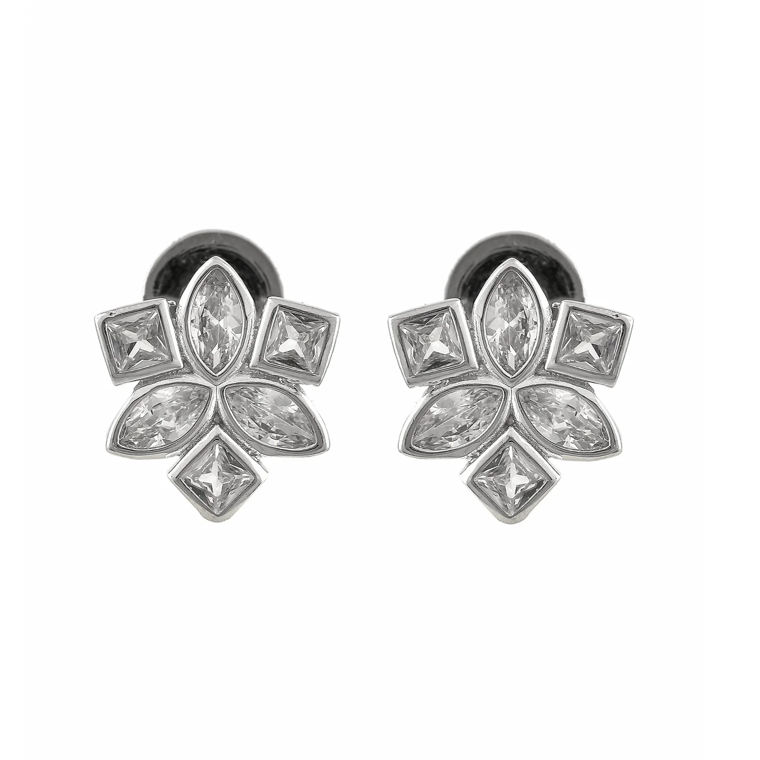 Valentine's Day Sterling Silver Cluster Cz Floral Stud - Image 5