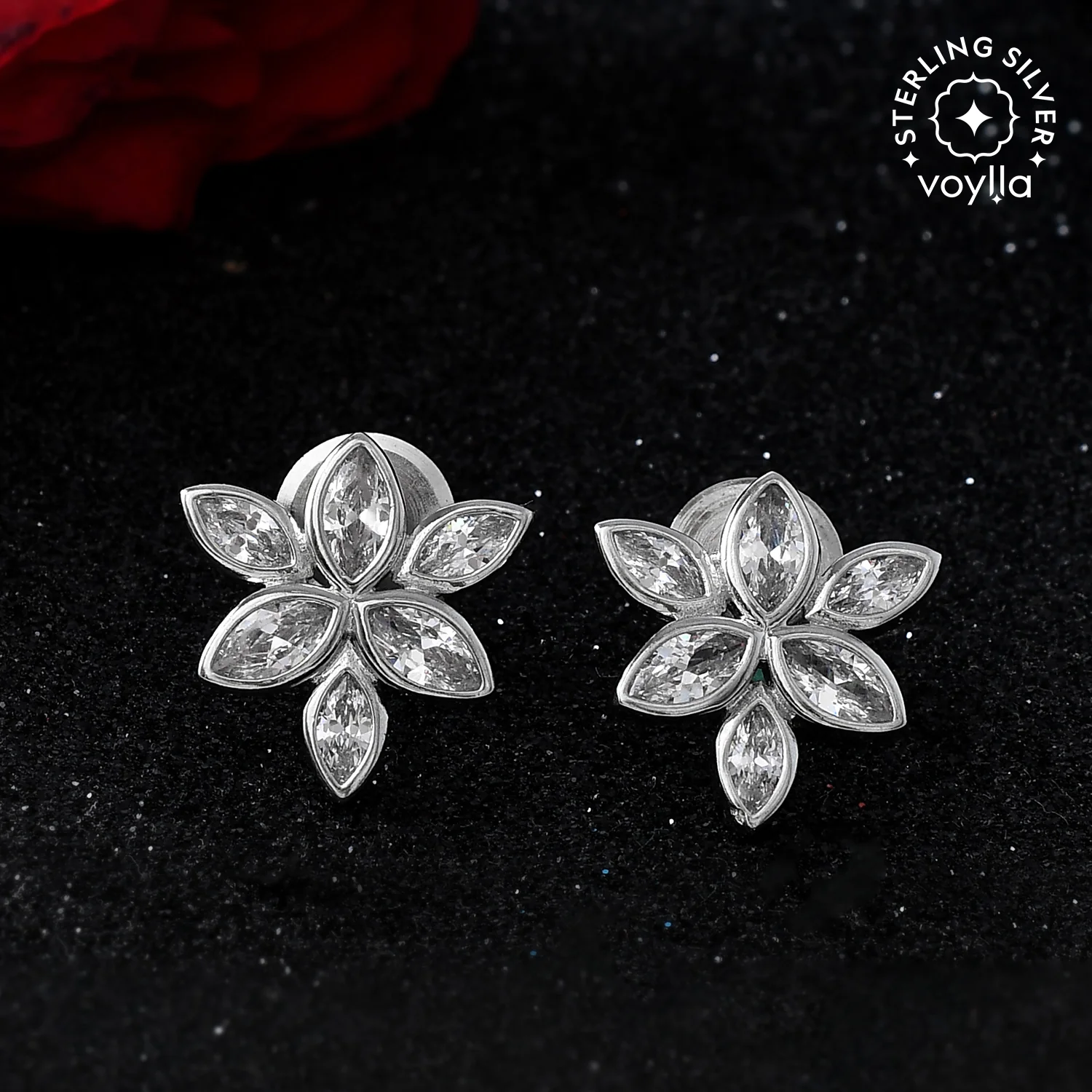 Valentine's Day Sterling Silver Cz Cluster Petal Stud