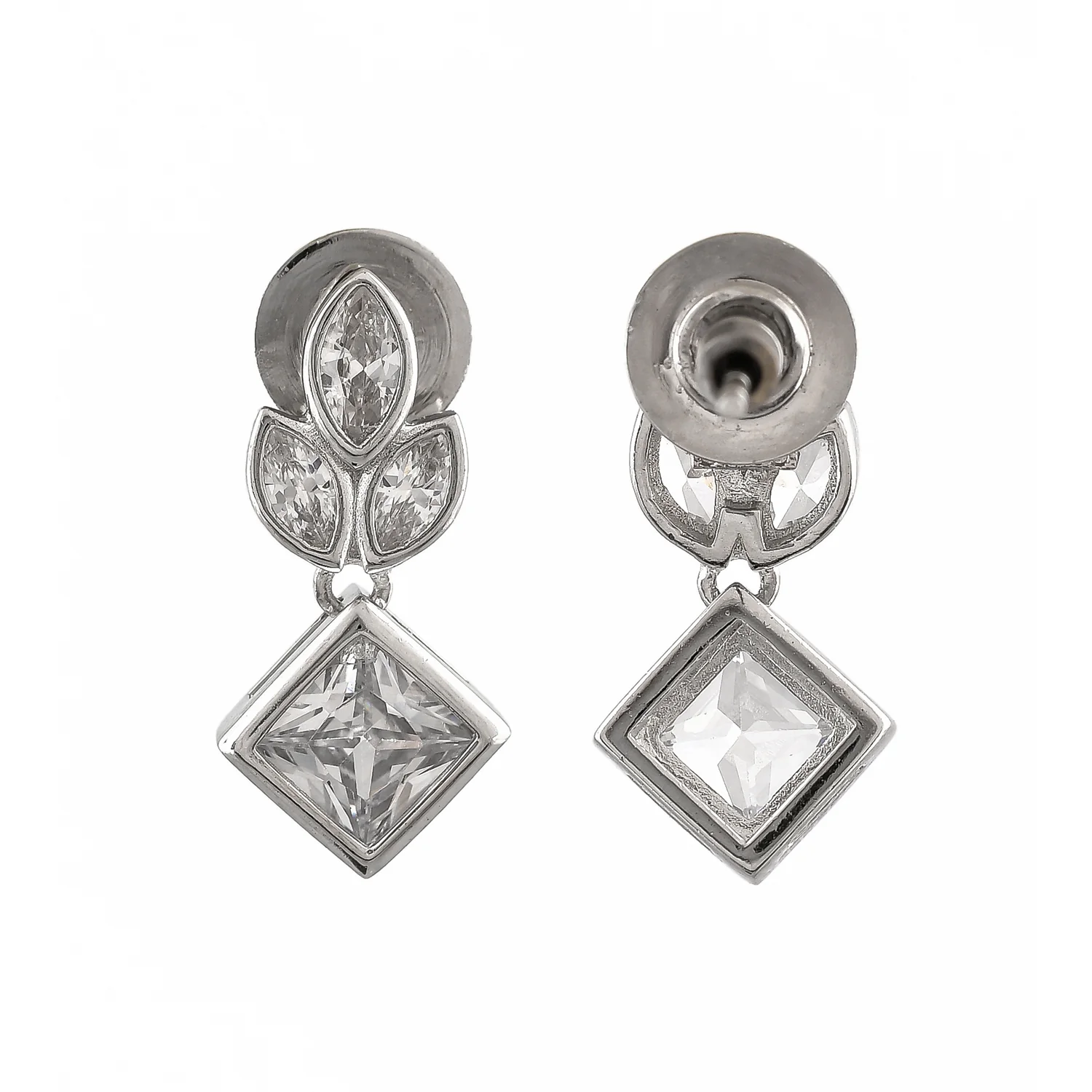Valentine's Day Sterling Silver Cz Leaf Drop Earrings - Image 3