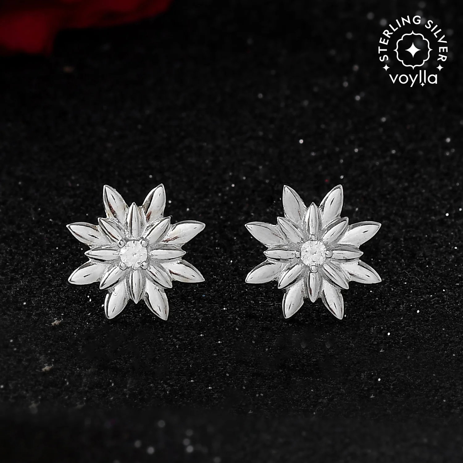 Valentine's Day Sterling Silver Flowery Snowflakes Stud