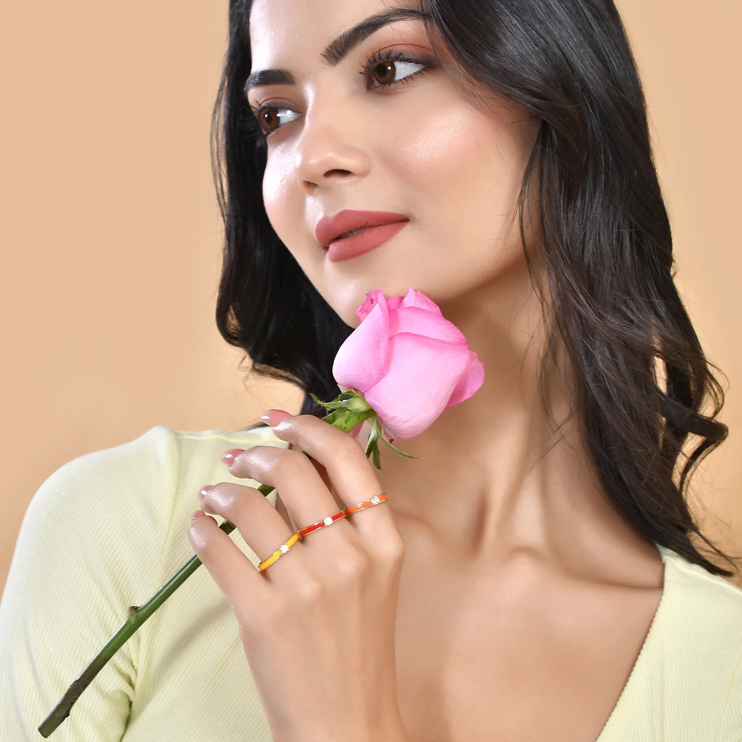 Valentine's Day Studded Enamel Stackable Rings - Image 2