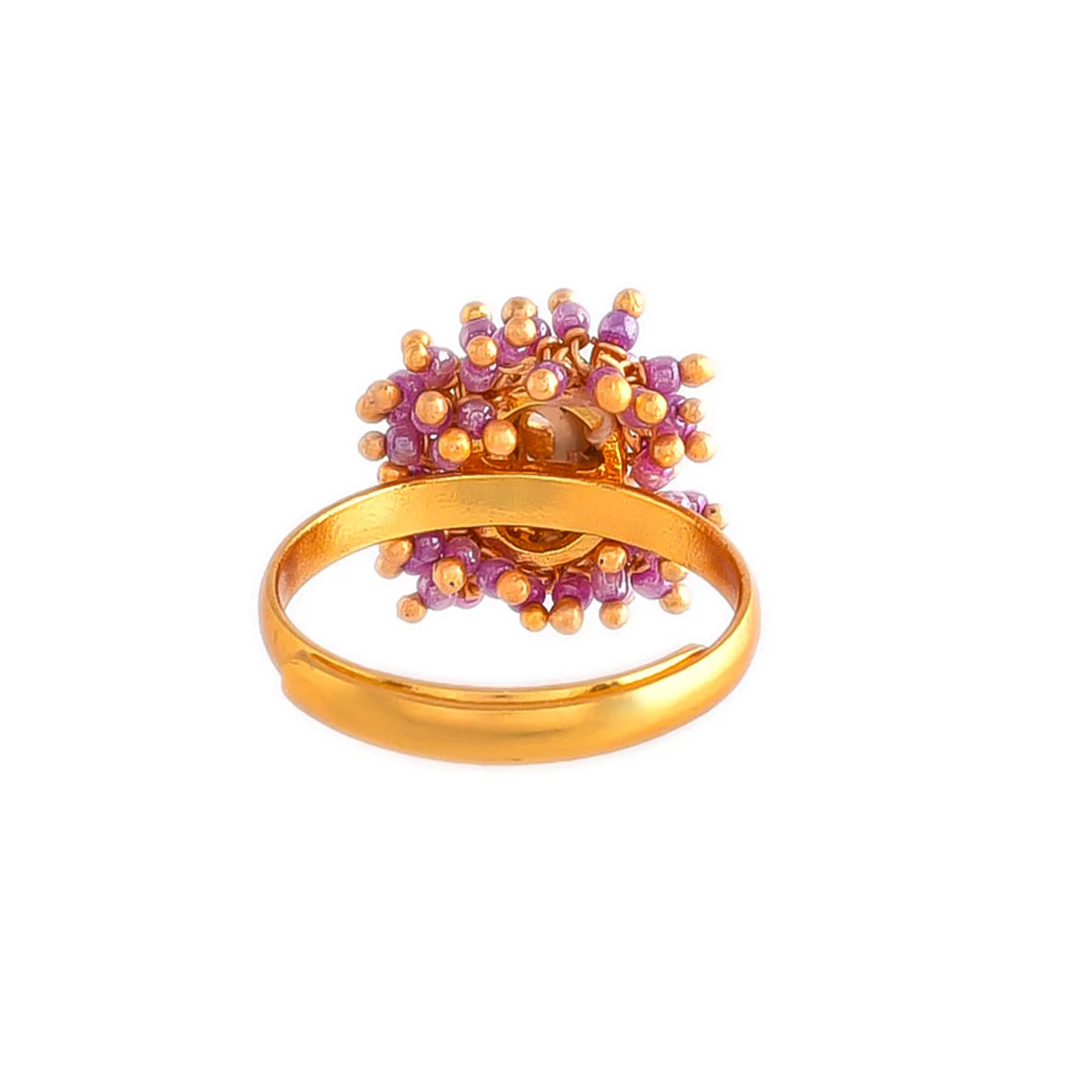 Veerangana Gold Plated Blush Pink Pearls and Oval Cut Kundan Ring - Image 5