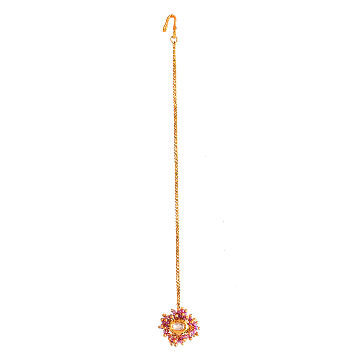Veerangana Pink Pearls and Kundan Studded Maang Tika Set - Image 7