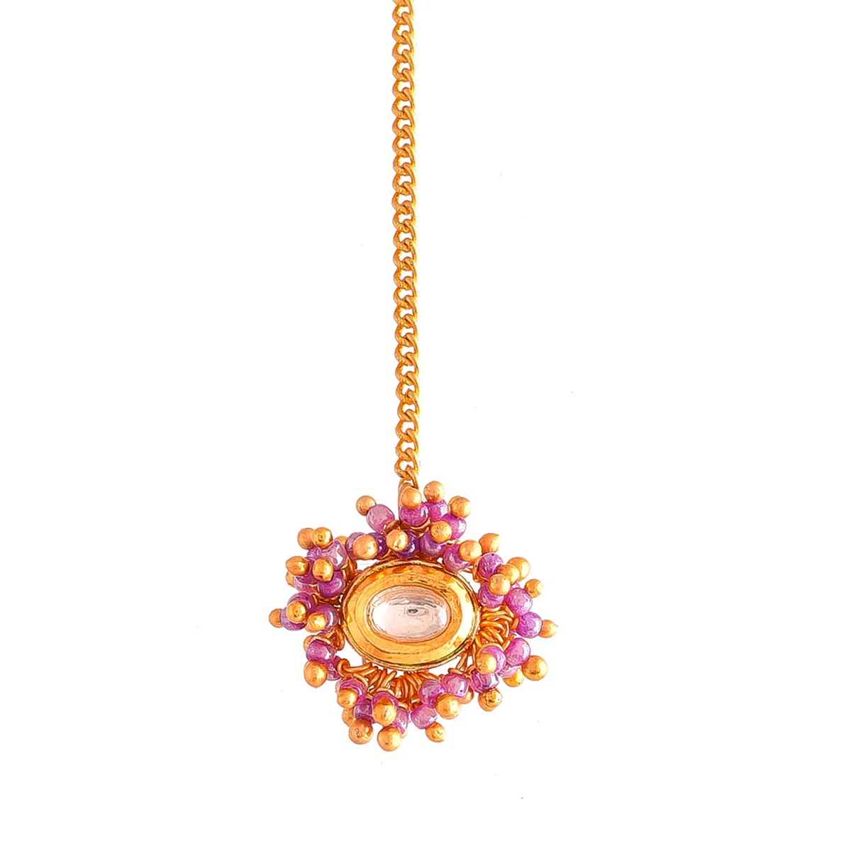 Veerangana Pink Pearls and Kundan Studded Maang Tika Set - Image 8