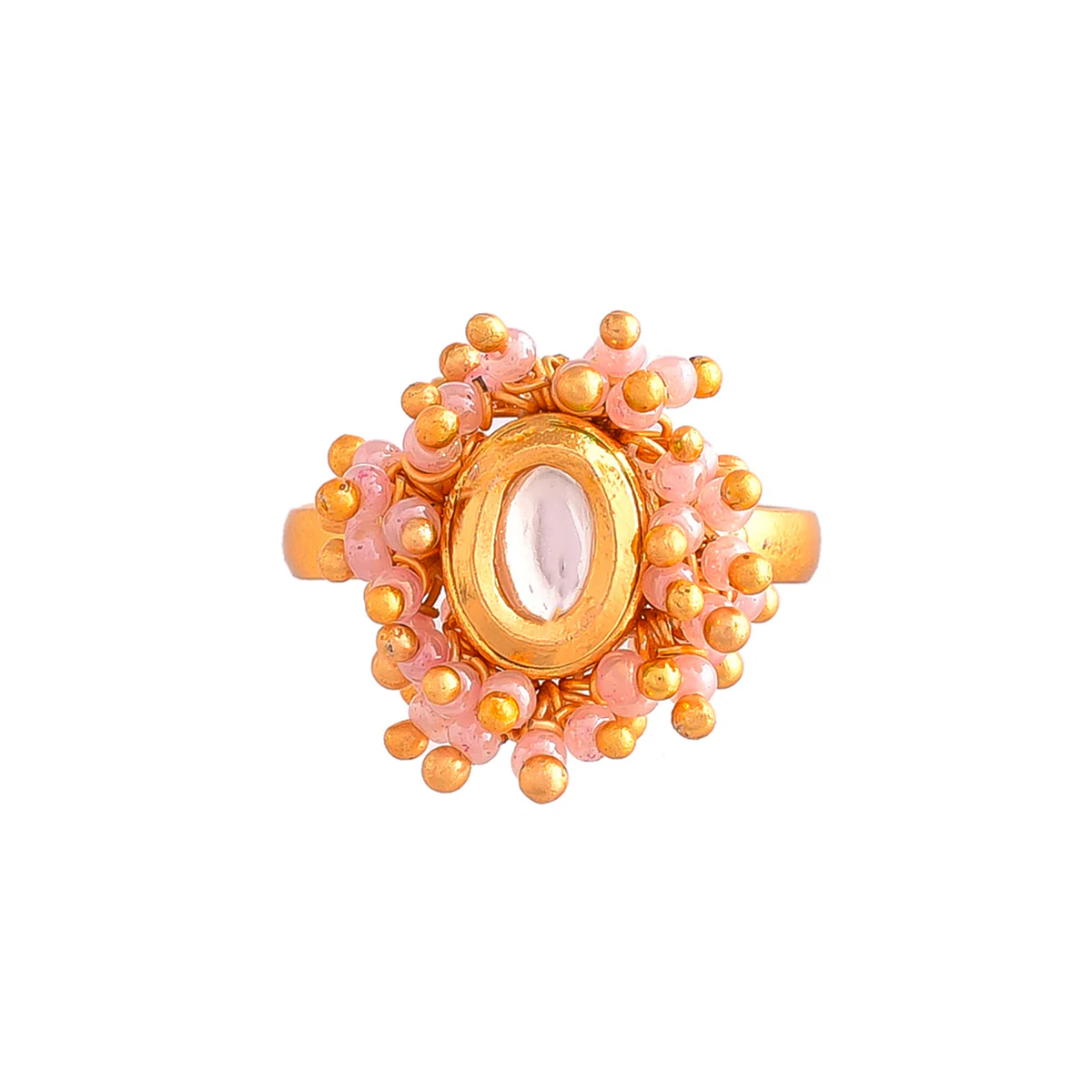 Veerangana Pink Pearls and Kundan Studded Ring - Image 3