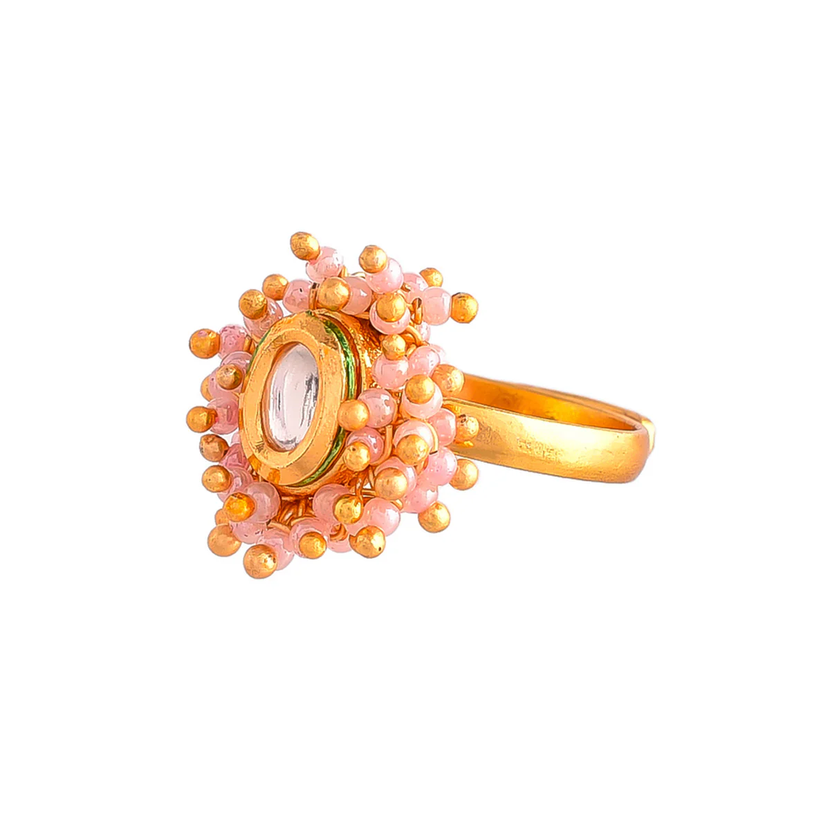 Veerangana Pink Pearls and Kundan Studded Ring - Image 4