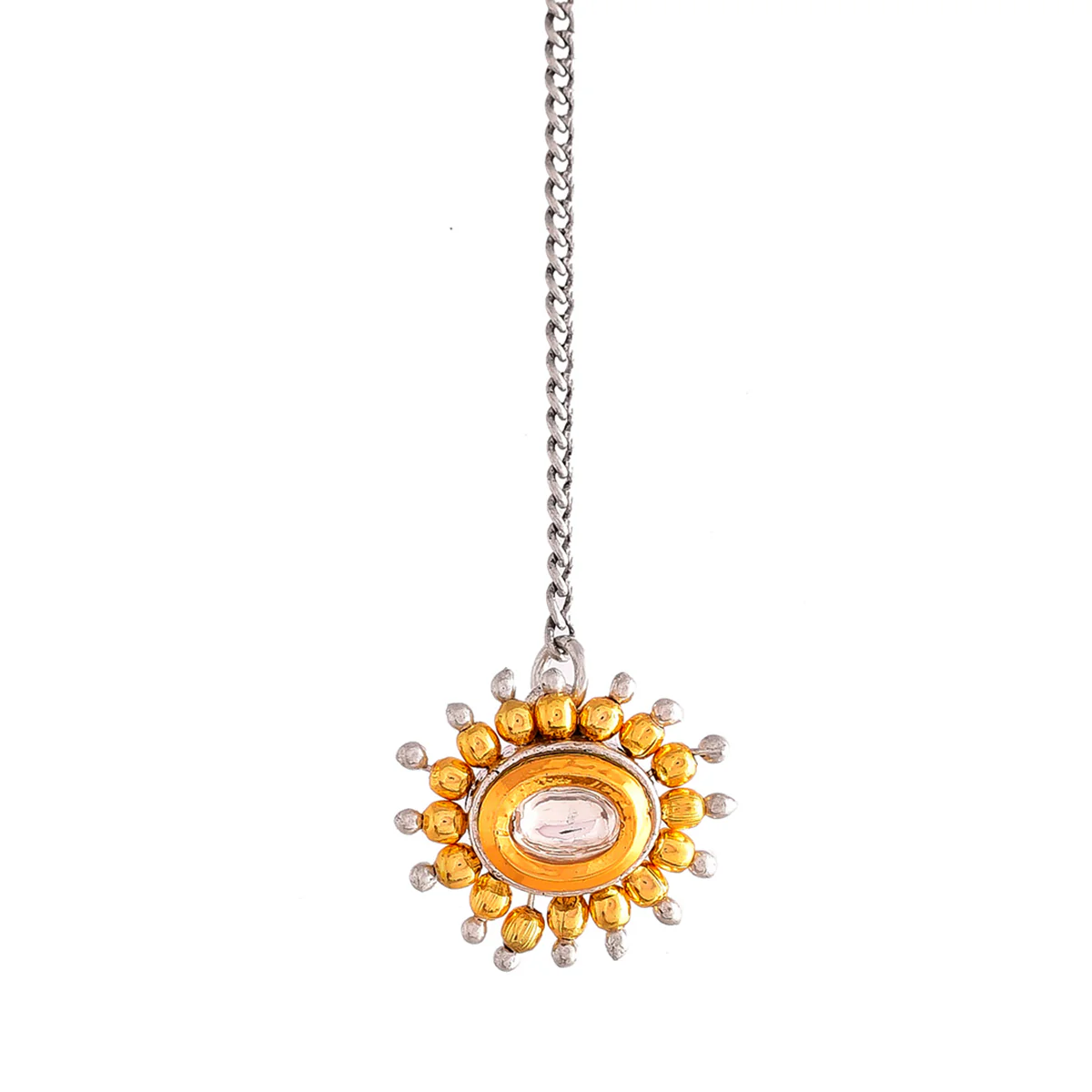 Veerangana White Pearls and Oval Cut Kundan Maang Tika Set - Image 8