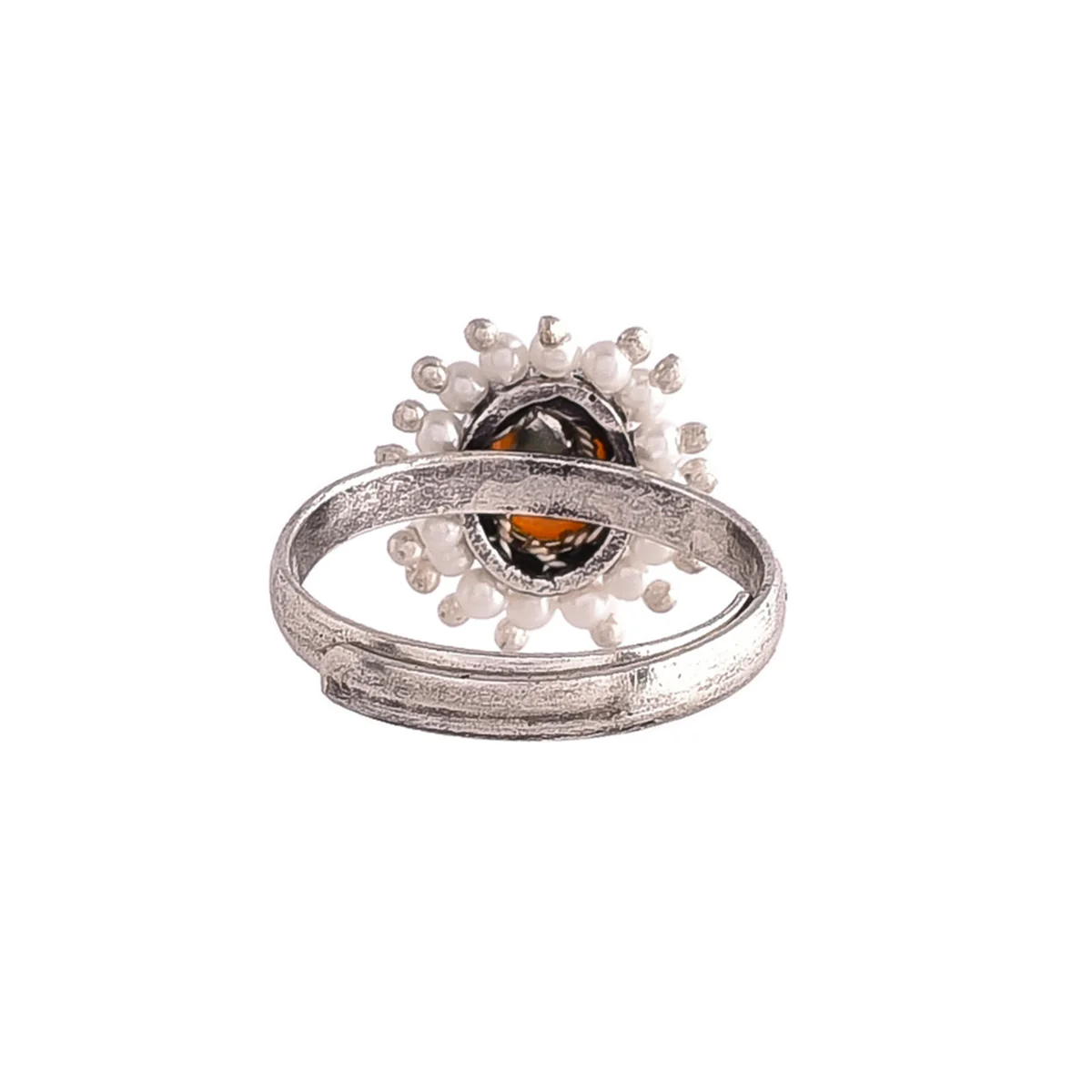 Veerangana White Pearls and Teardrop Cut Kundan Ring - Image 5