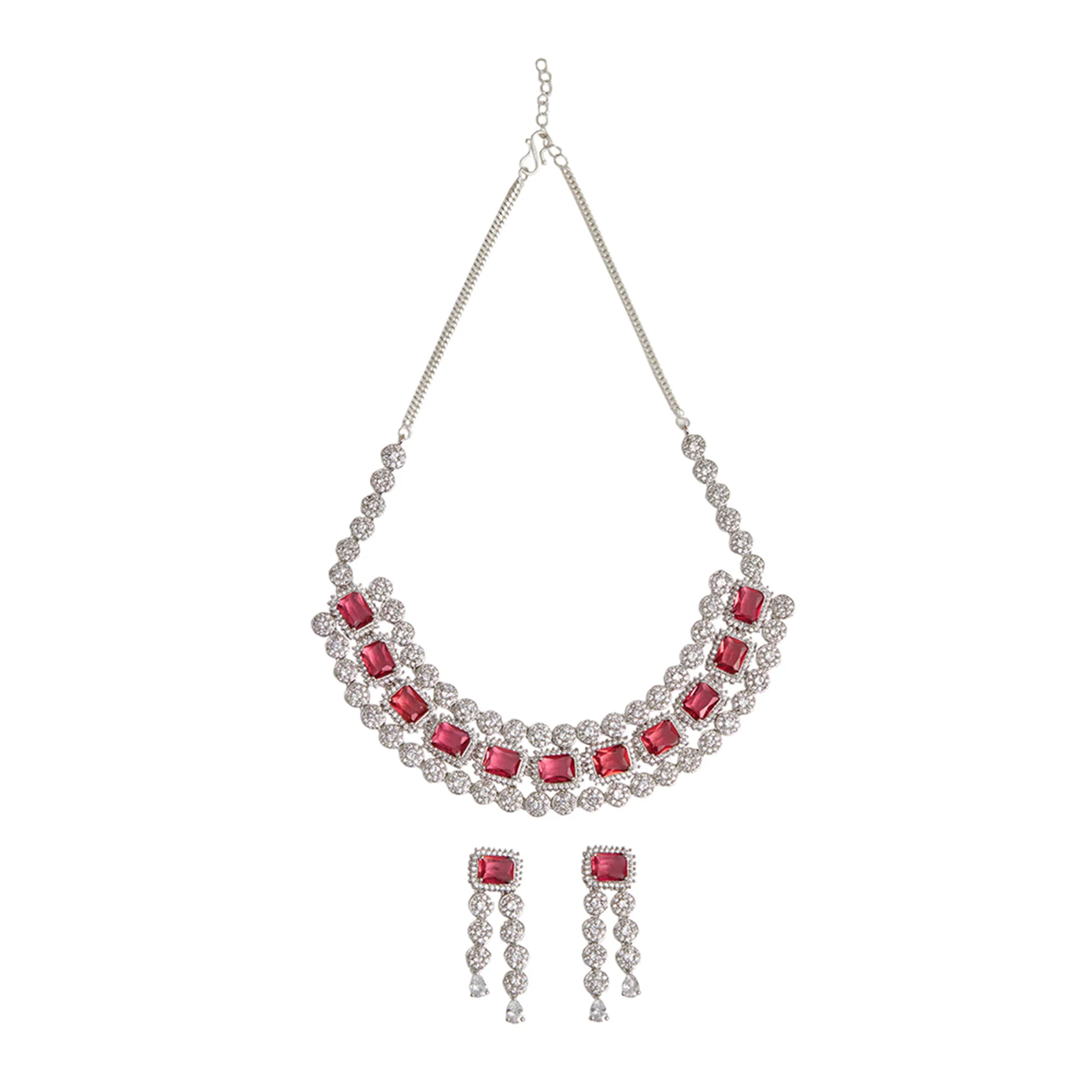 Victorian Inspired Rectangle Cut Stones White Rhodium Jewellery Set - Image 3