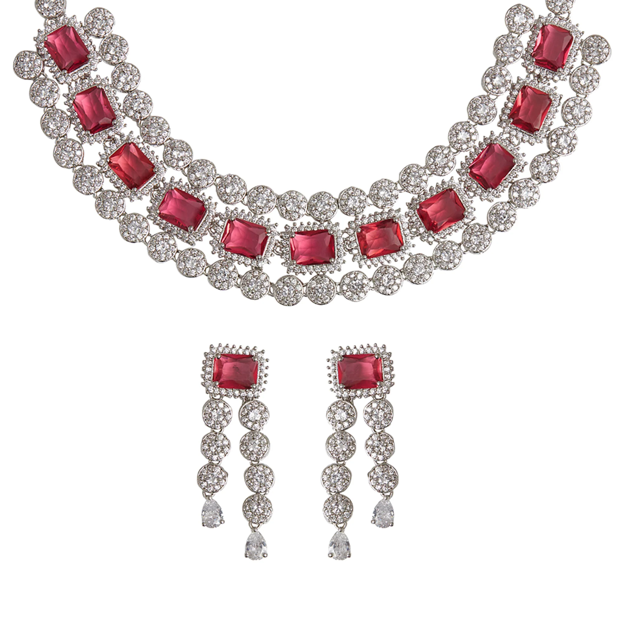 Victorian Inspired Rectangle Cut Stones White Rhodium Jewellery Set - Image 5
