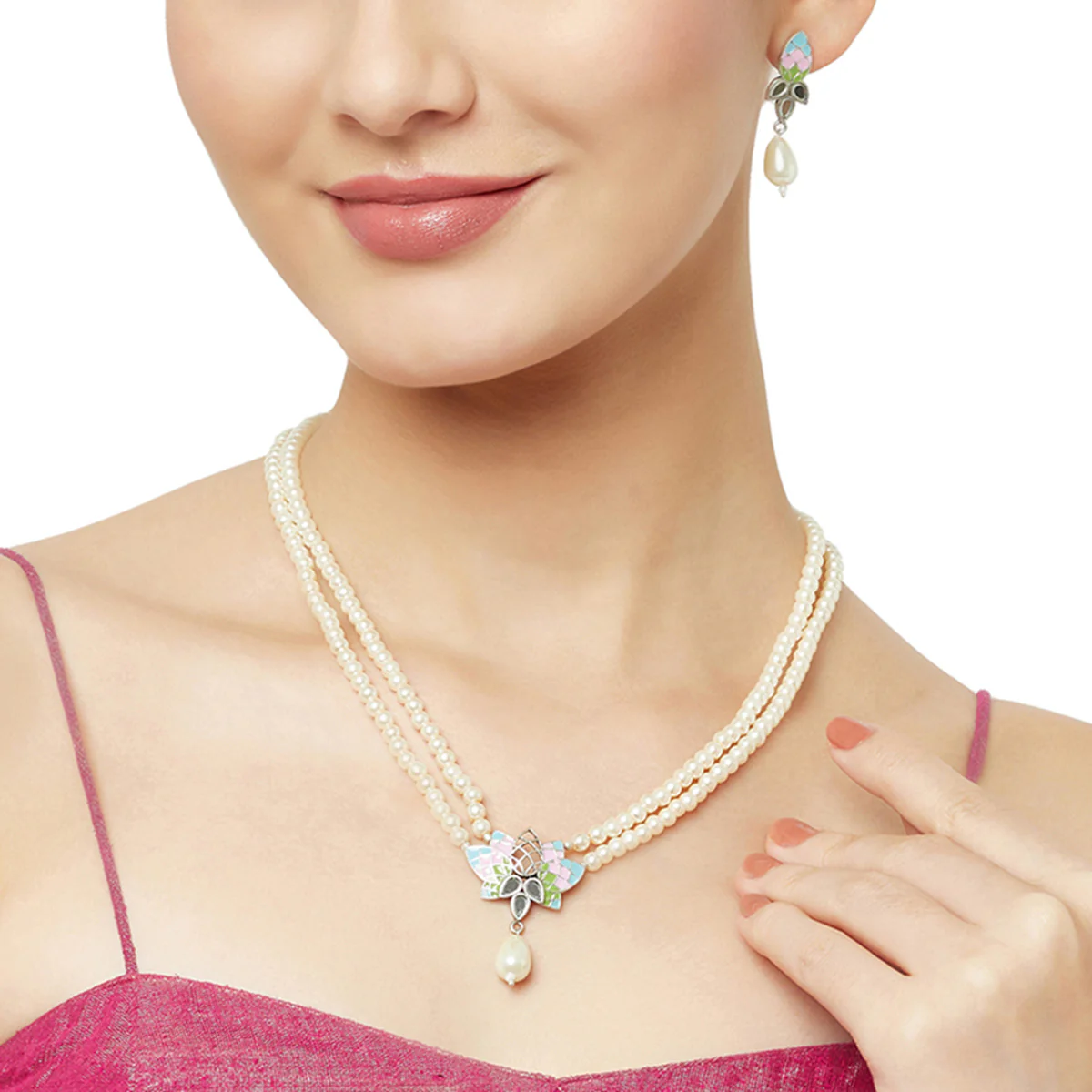 Victorian Style Teardrop Pearls Festive Hues Jewellery Set - Image 2