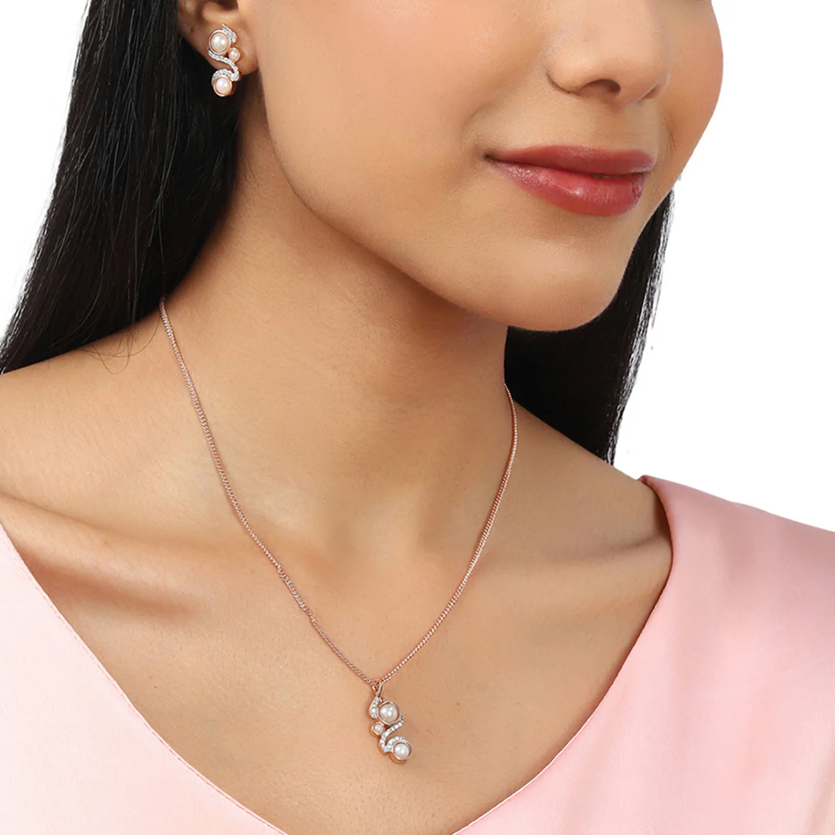 Voylaa rose gold-plated brass necklace set - Image 2