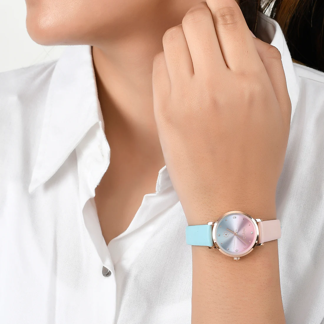 Voylla Blue and Pink Dial Watch - Image 2