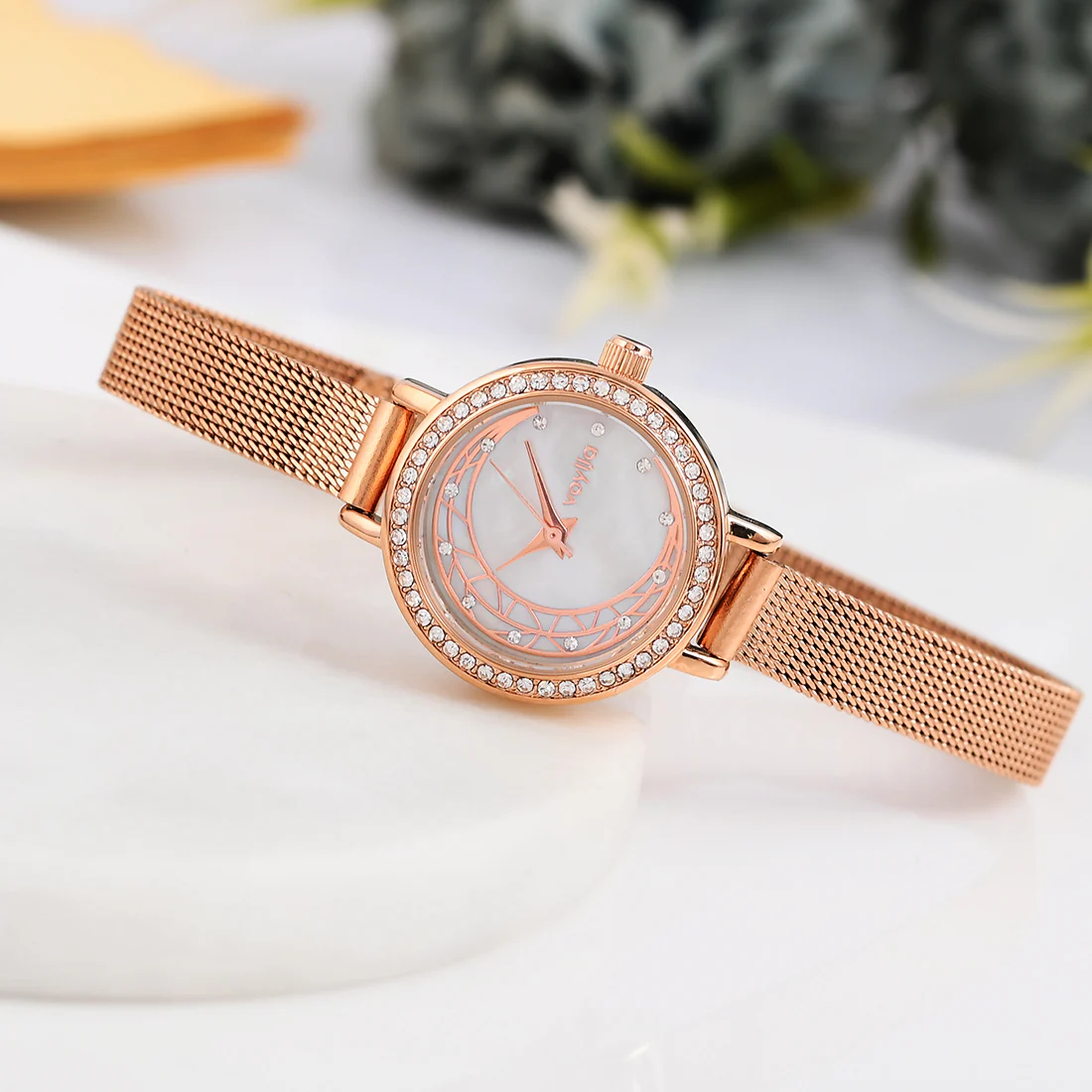 Voylla Crescent Motif Rose Gold Dial Watch