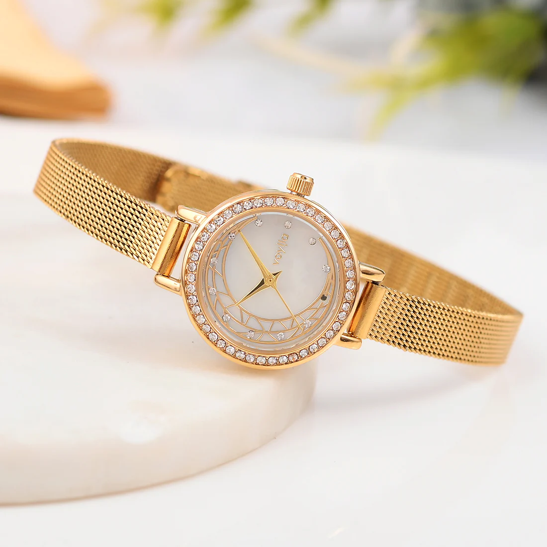 Voylla Gem Studded Gold Toned Watch