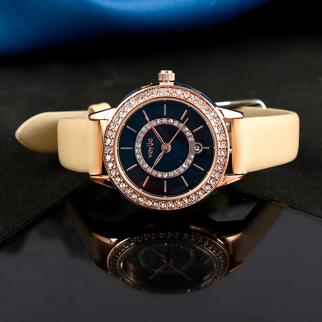 Voylla Gem Studded Black Dial Watch - Image 2