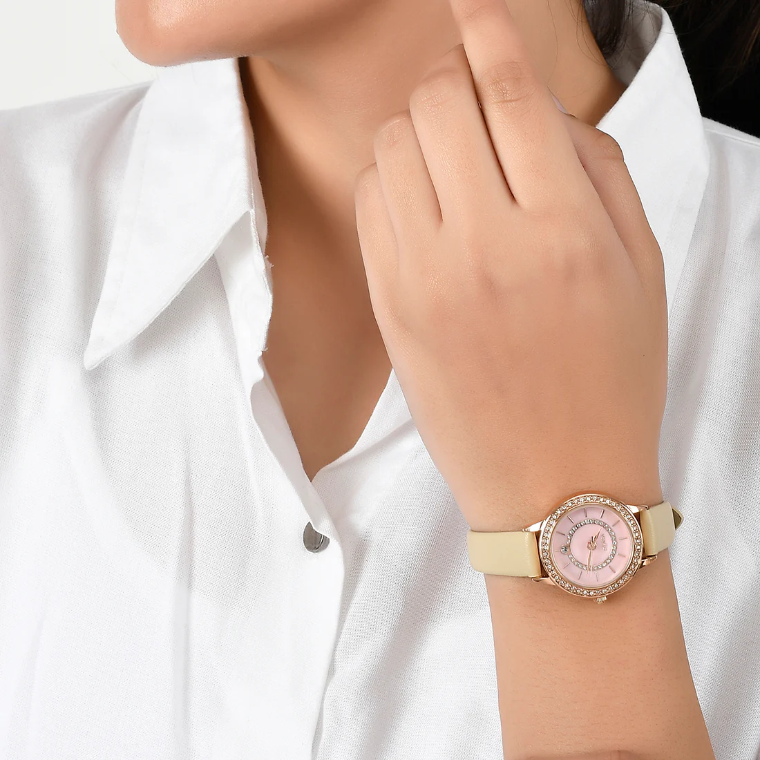 Voylla Gem Studded Pink Dial Watch - Image 2