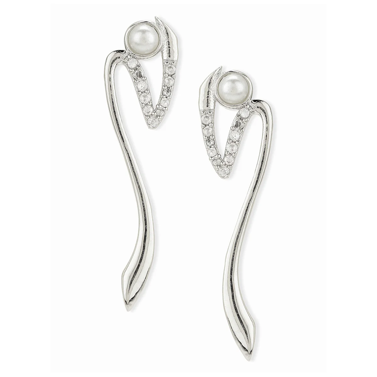 American Diamond CZ White Silver Plated Pearl Brass Drop Earrings - Image 3